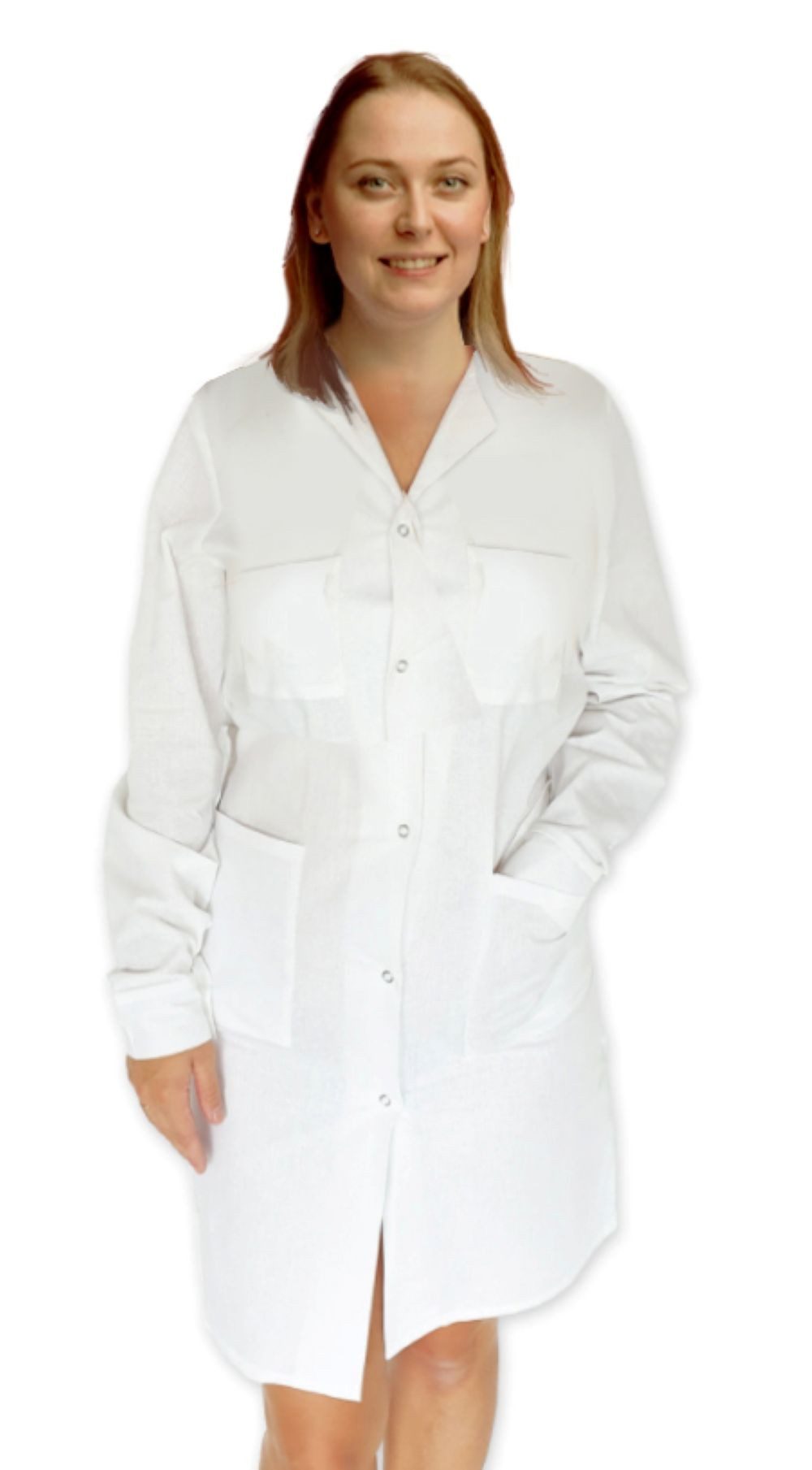 SENTYRZ Arzt-Kostüm Laborkittel Medizinisch Damen Weiss Lange Ärmel Druckknöpfe, Arztkittel Visitenmantel Polyester Baumwolle 200g/m² EU