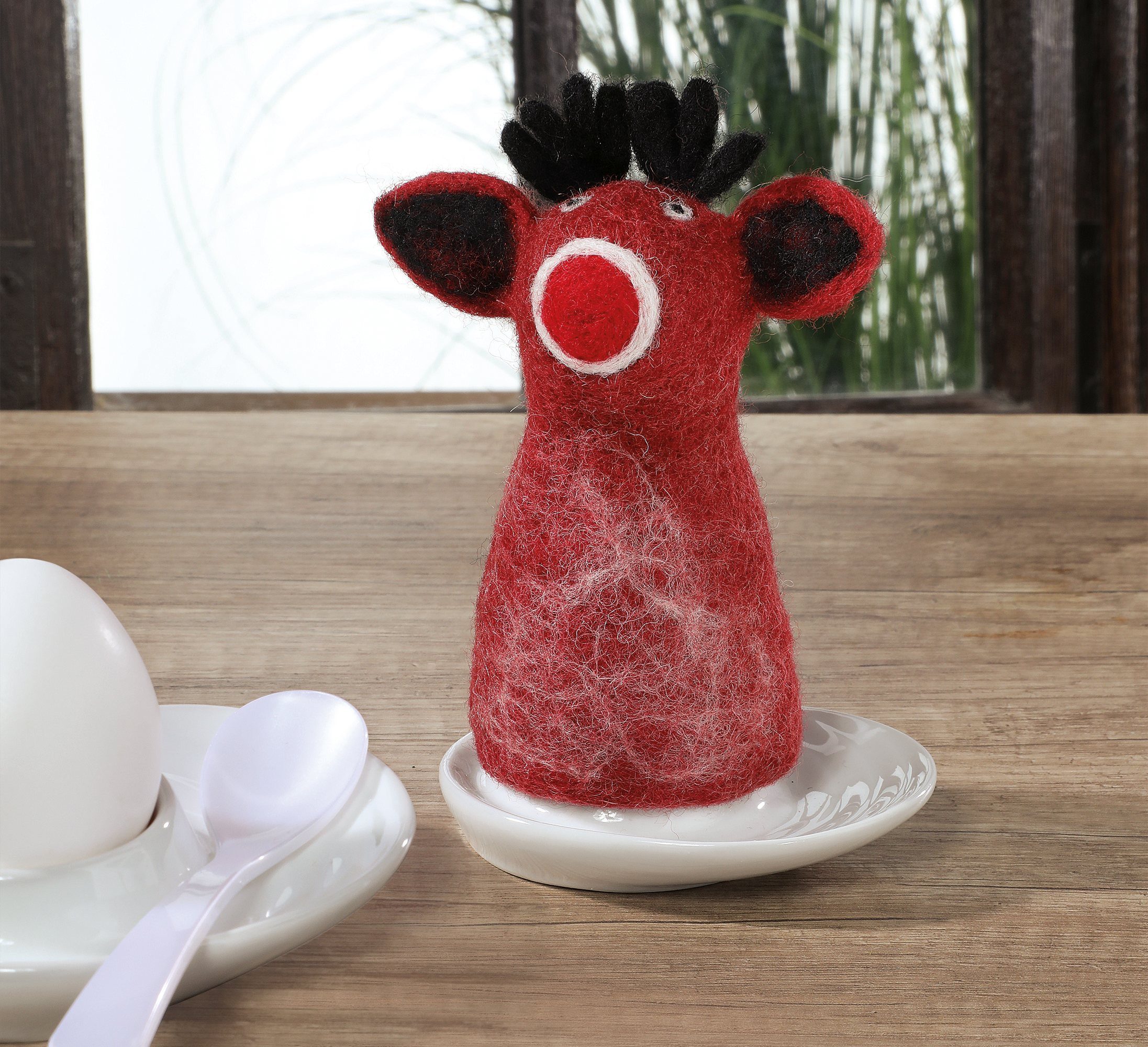 Cilio Eierbecher Eierwärmer Eiermütze Handgefertigt aus Schafwolle Cilio LANA Elch