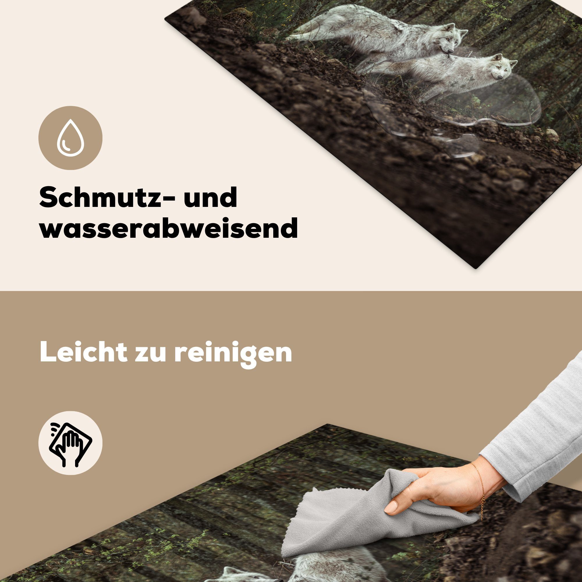 MuchoWow Herdblende-/Abdeckplatte Ceranfeldabdeckung tlg), Wolf - (1 - Schutz Vinyl, cm, 81x52 Mantel, Wald küche, Induktionskochfeld für die