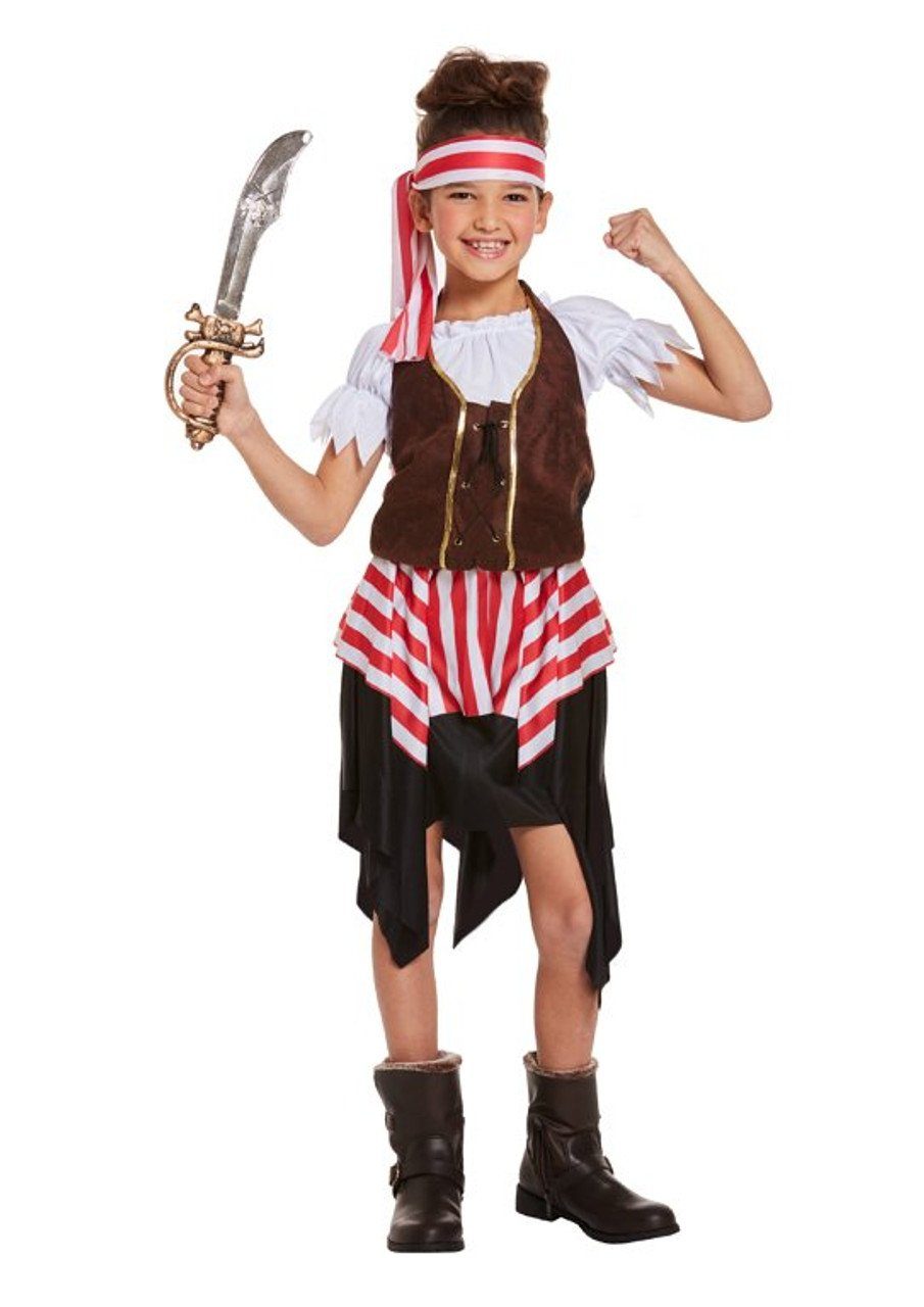 Henbrandt Kostüm Kinderkostüm Piratenmädchen Piraten Verkleidung Mädchen, Rot-Weiß-gestreift
