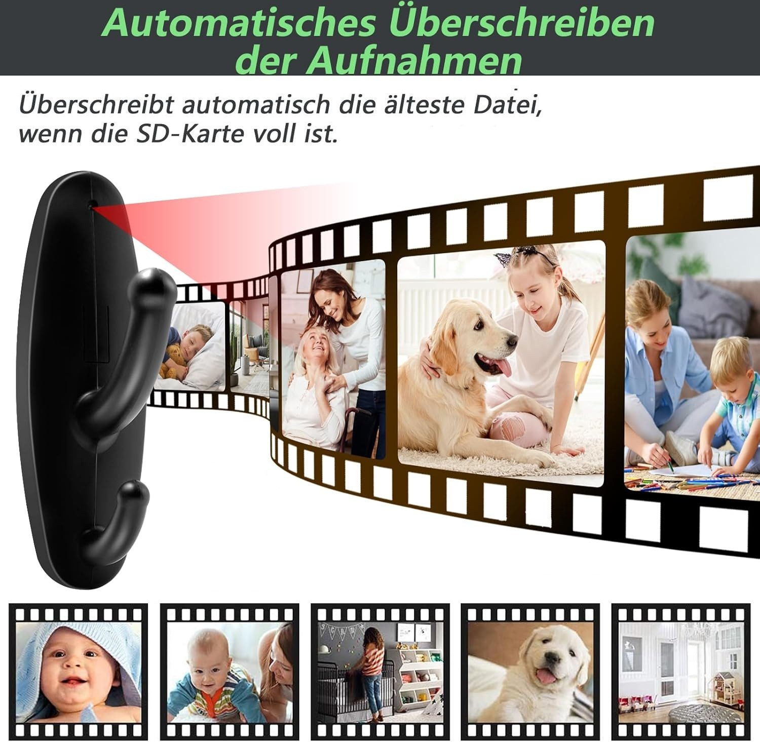 SpionProfi Überwachungskamera 32GB Kleiderhaken Mini Kamera Video Ton Bild Aufnahme Haus Zimmer (Innenbereich, 1-tlg., Versteckte Kamera Mini Spycam Spion Cam im Kleiderhaken)