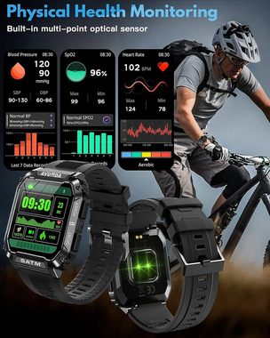 AVUMDA Smartwatch (1,95 Zoll, Android iOS), Herren mit Telefonfunktion Großer HD Sportuhr 123 Sportmodi Fitnessuhr
