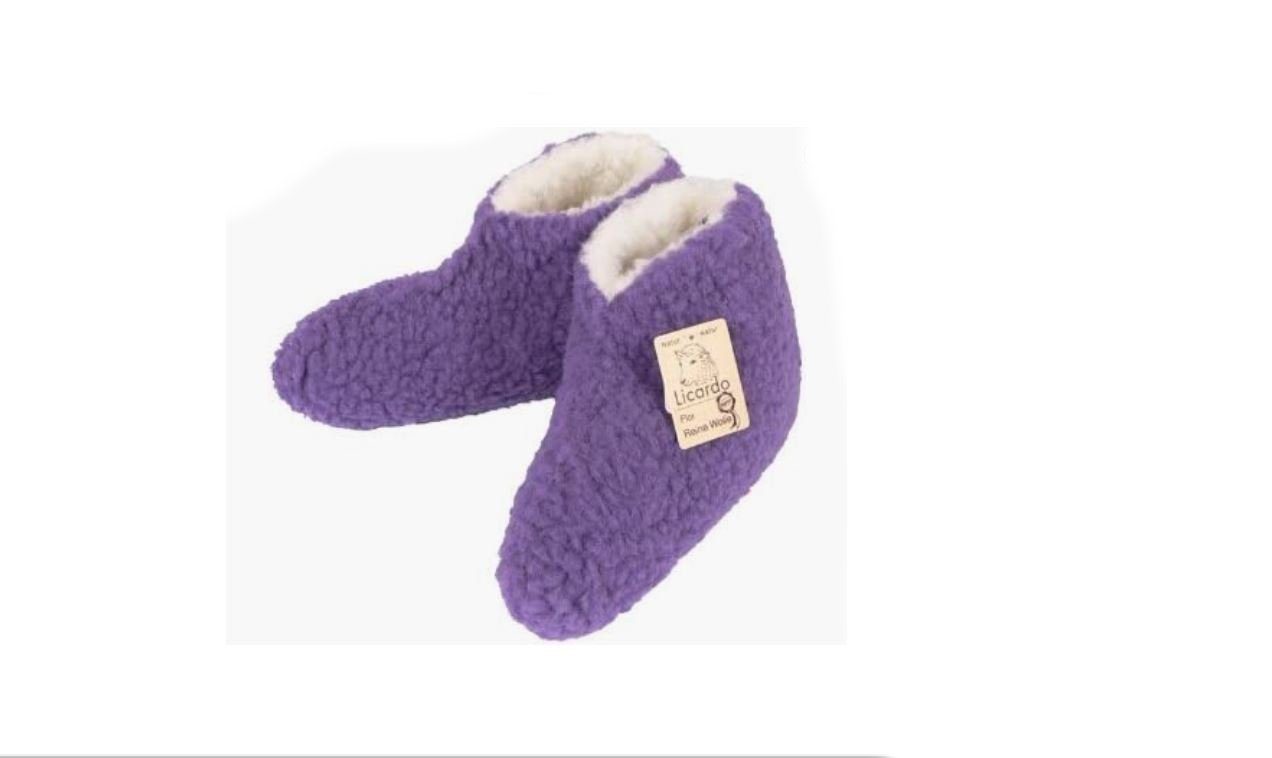 Linke Licardo Bettschuhe aus 100% Schurwolle Lila in 5 Größen Bettschuh