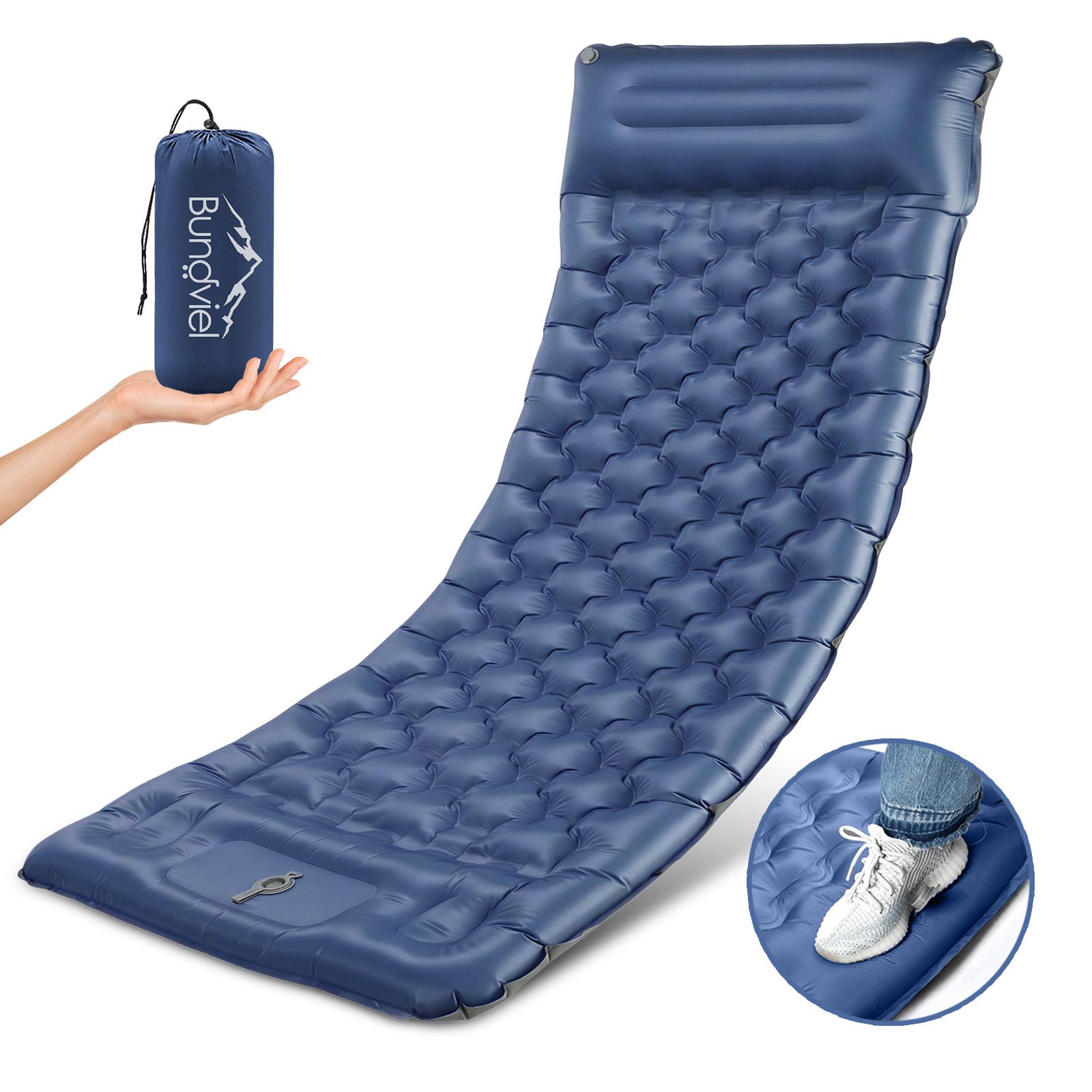 Bundviel Isomatte Outdoor Camping Isomatte Selbstaufblasend Ultraleicht Luftmatratze, erschleißfest/wasserabweisend/Reißfestigkeit
