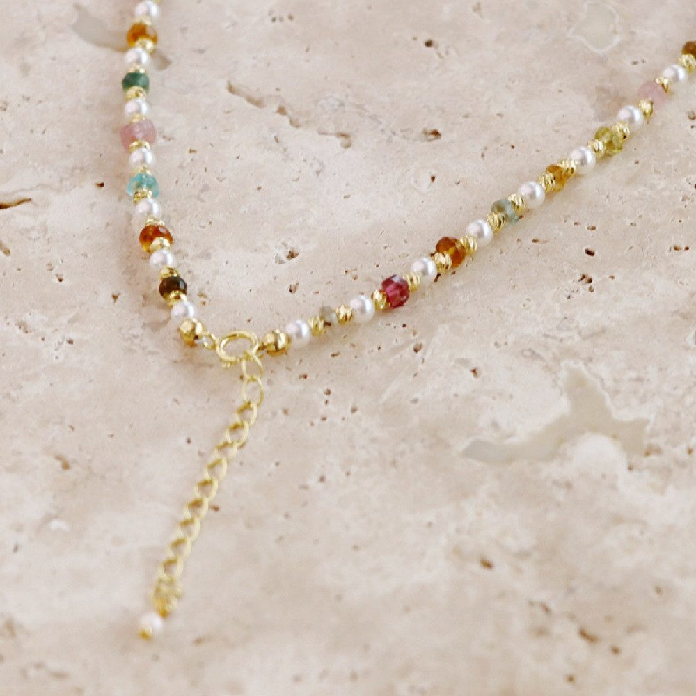 RAIKOU Bead-Ketten-Set mit echten Perlen und bunten Natursteinen, handgefertigt