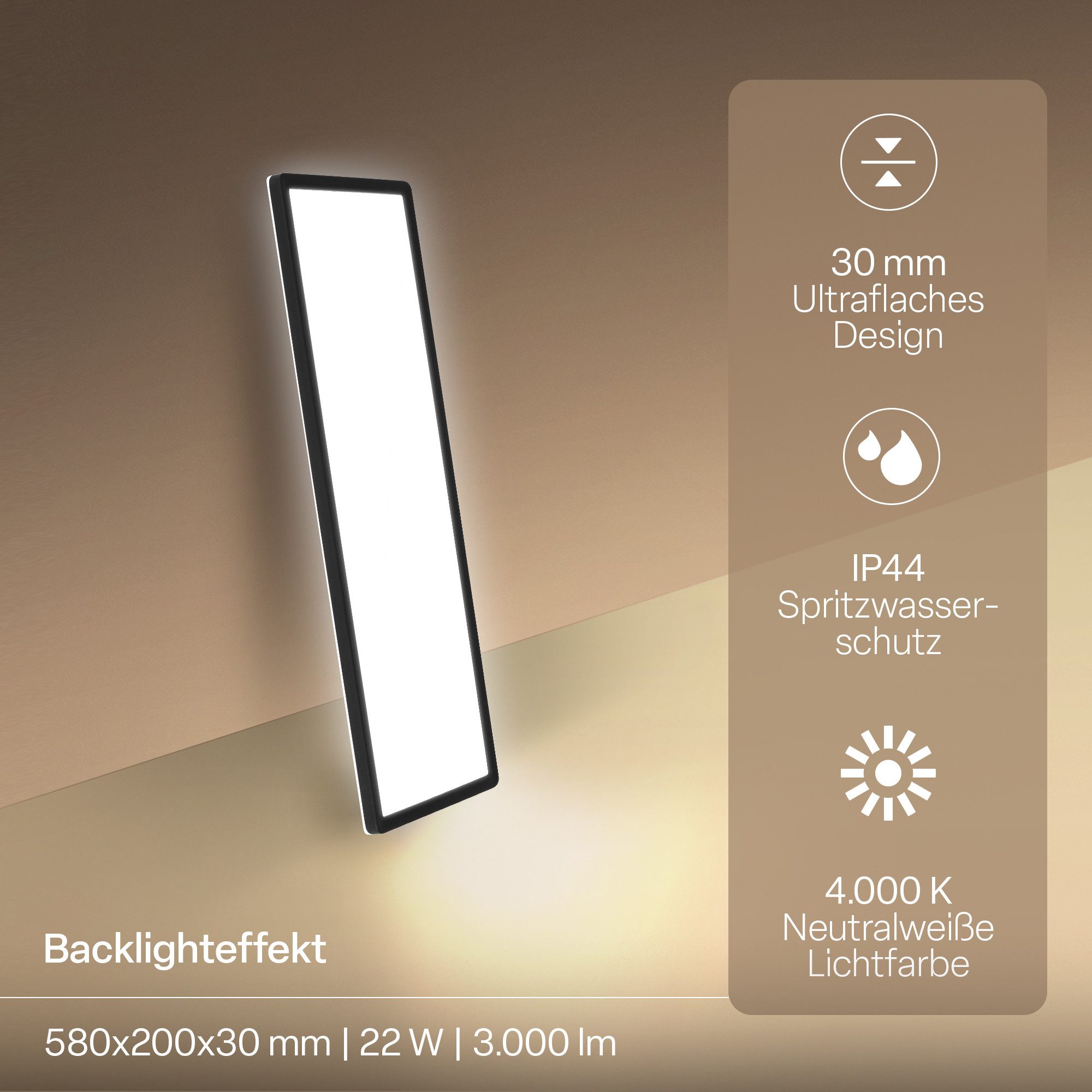 B.K.Licht LED Deckenleuchte Panel Flach 30mm Backlight Effekt LED Deckenlampe Wohnzimmer, LED fest integriert, 4000K - Neutralweiß, versch. Größen & Farben, Badezimmer, Küche, Wohnzimmer, Kinderzimmer