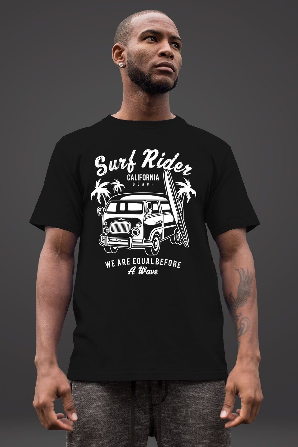 Neverless Print-Shirt Herren T-Shirt Bus Surfing Retro Slim Fit mit Print