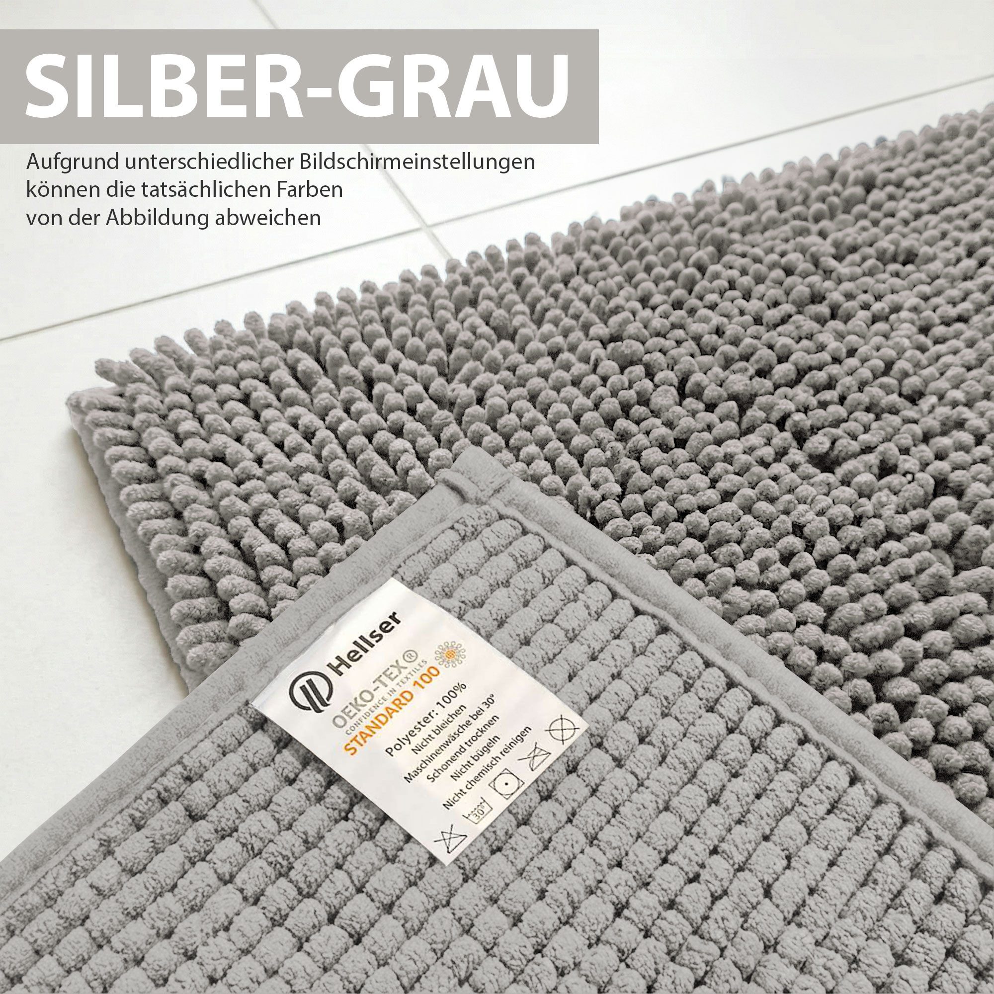 HELLSER Badematte DINA - Badezimmerteppich rutschfest & waschbar - Chenille, rutschhemmend beschichtet, fußbodenheizungsgeeignet, schnell trocknend, Polyester,  – Bild 5 von 5