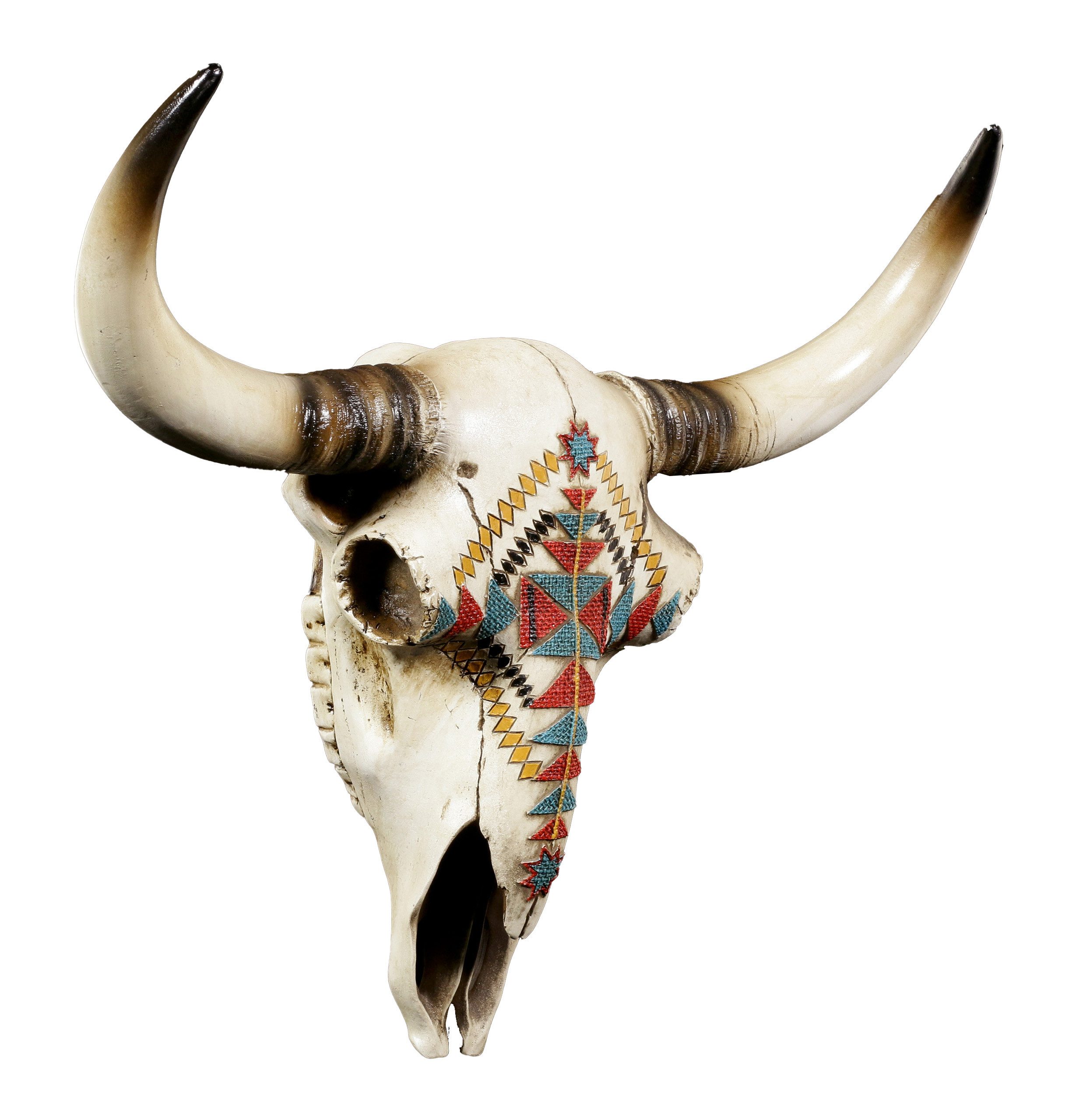 Wanddekoobjekt Wandrelief - Rinderschädel mit Aztekenschmuck - Dekoschädel Wanddeko