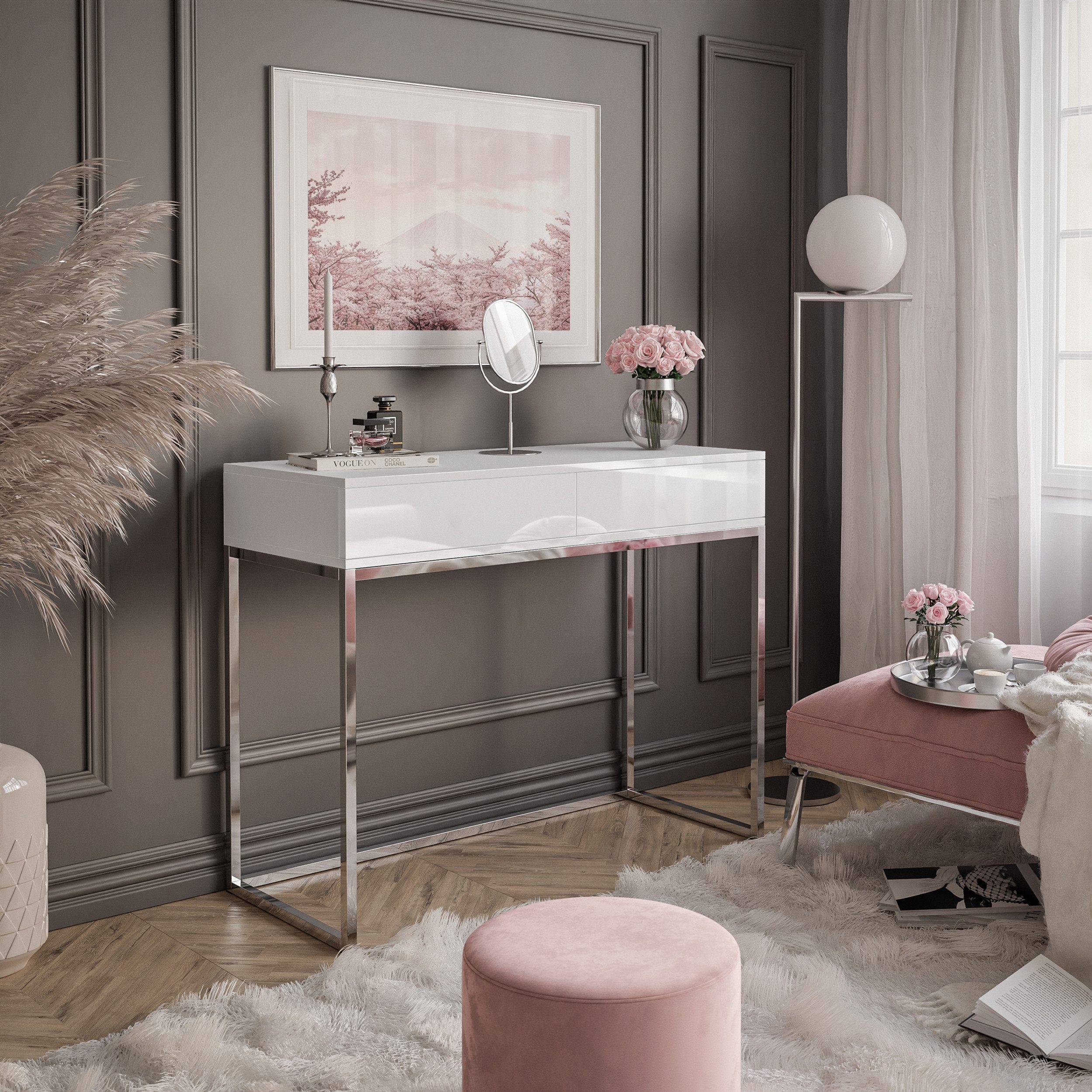 Lookway Konsolentisch BLANCO GLAMOUR auf verchromtem Gestell günstig online kaufen