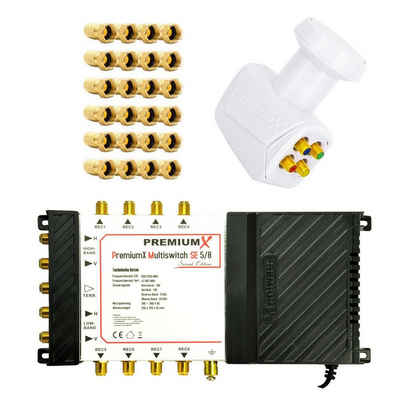 PremiumX SAT-Multischalter Multischalter 5/8 Switch mit Quattro LNB in weiß und 24x F-Stecker