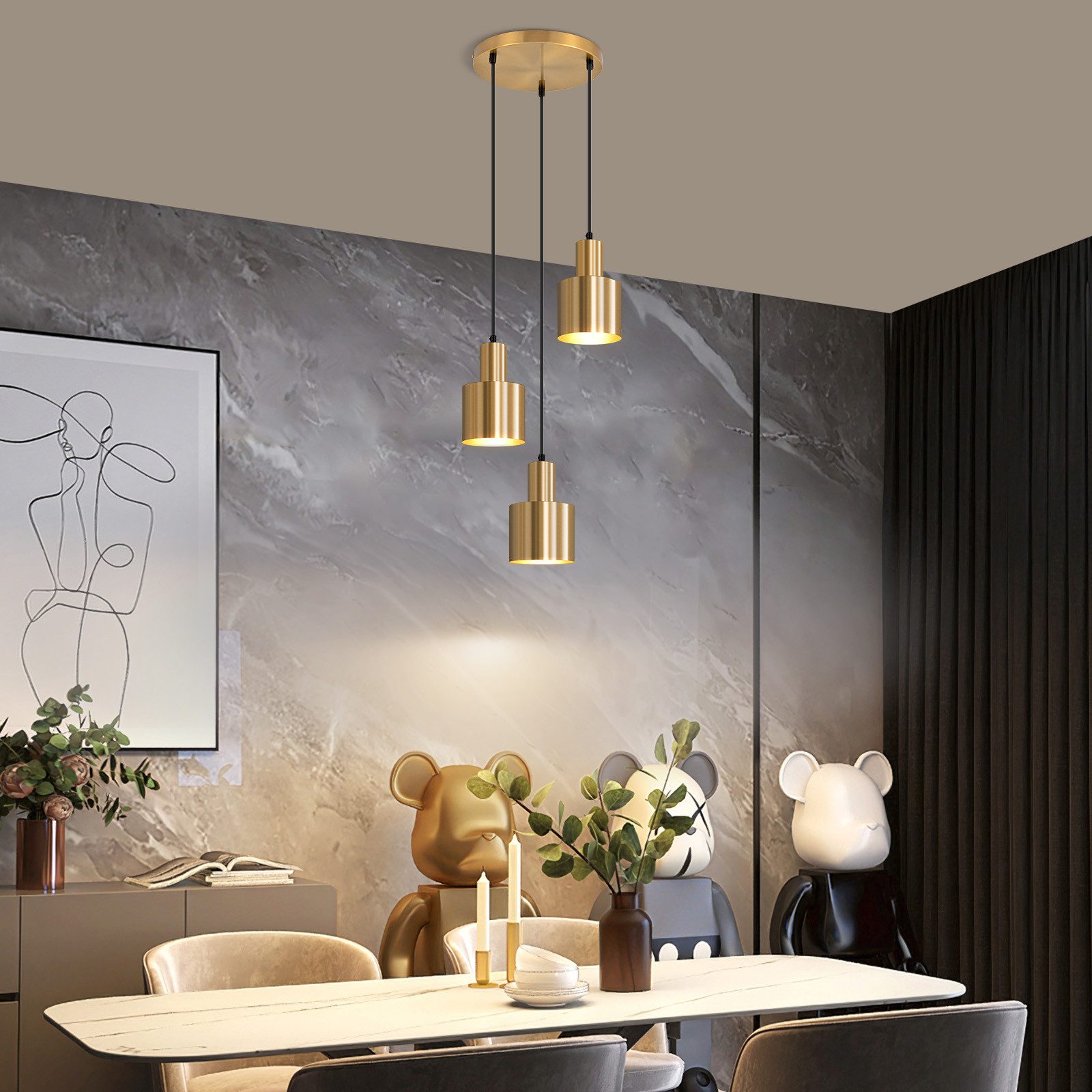 Nettlife Pendelleuchte Hängelampe Esstisch Vintage 1/3 Flammig Gold E27 Met günstig online kaufen