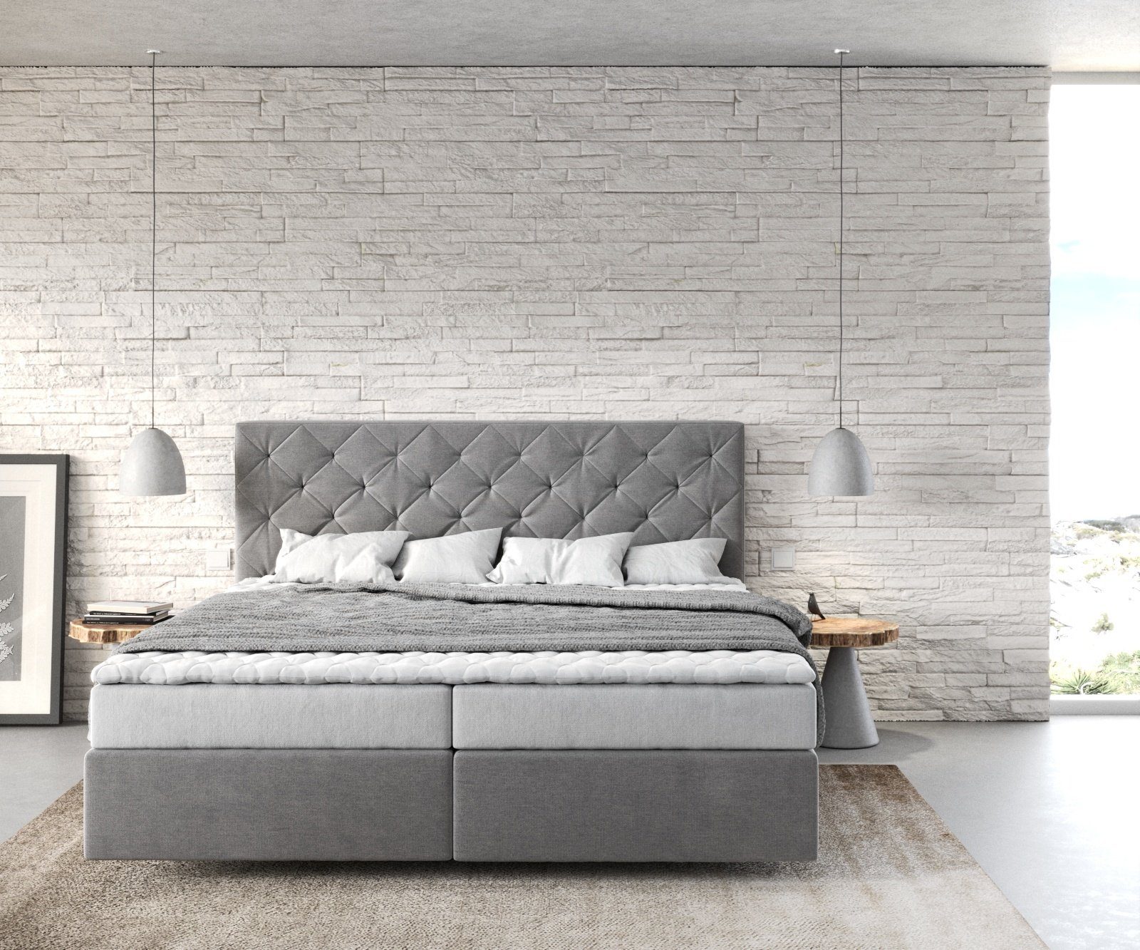 DELIFE Boxspringbett Dream-Great, Mikrofaser Grau 180x200 günstig online kaufen