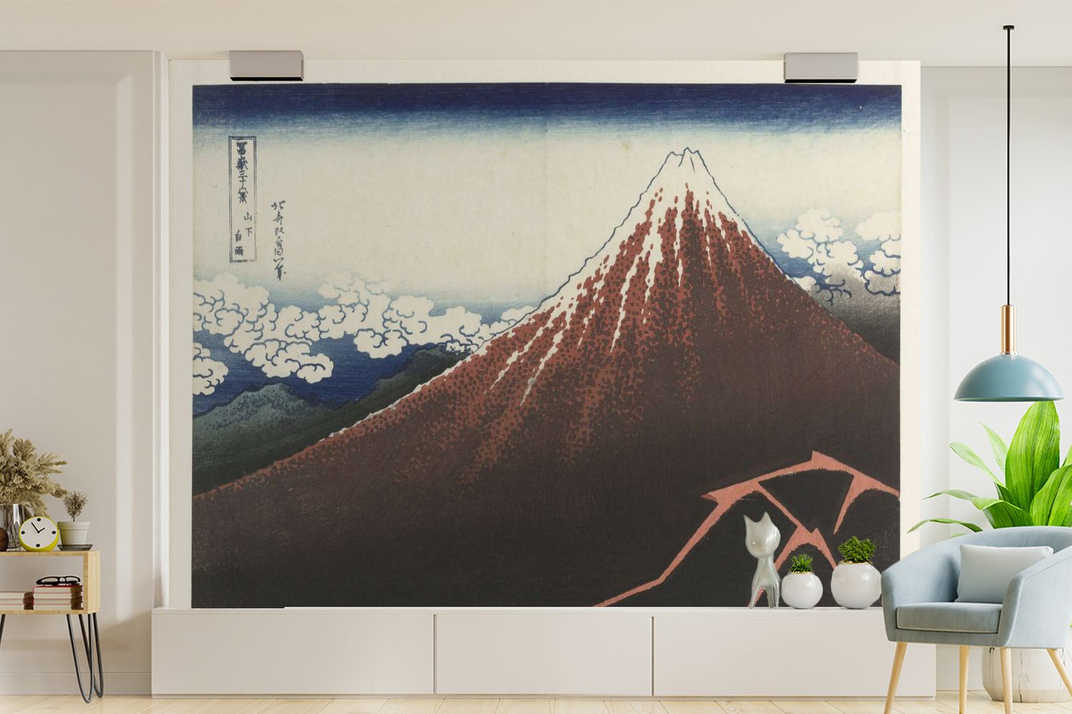 MuchoWow Fototapete Regensturm am Fuße Vinyl - Berges von Tapete Wohnzimmer, Wandtapete Fuji Gemälde Montagefertig für Katsushika Hokusai, Matt, St), (6 des bedruckt