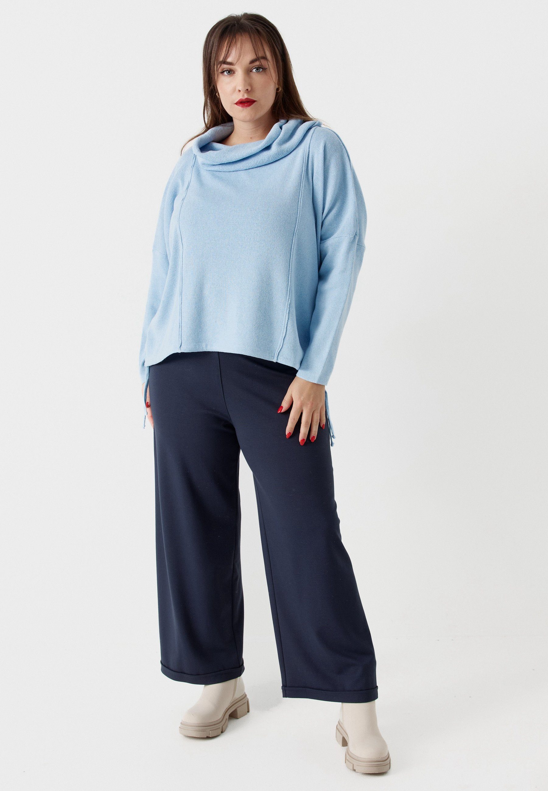 'Pure' reiner Baumwolle mit aus Tunikashirt Himmelblau Schalkragen Pullover Feinstrick Kekoo