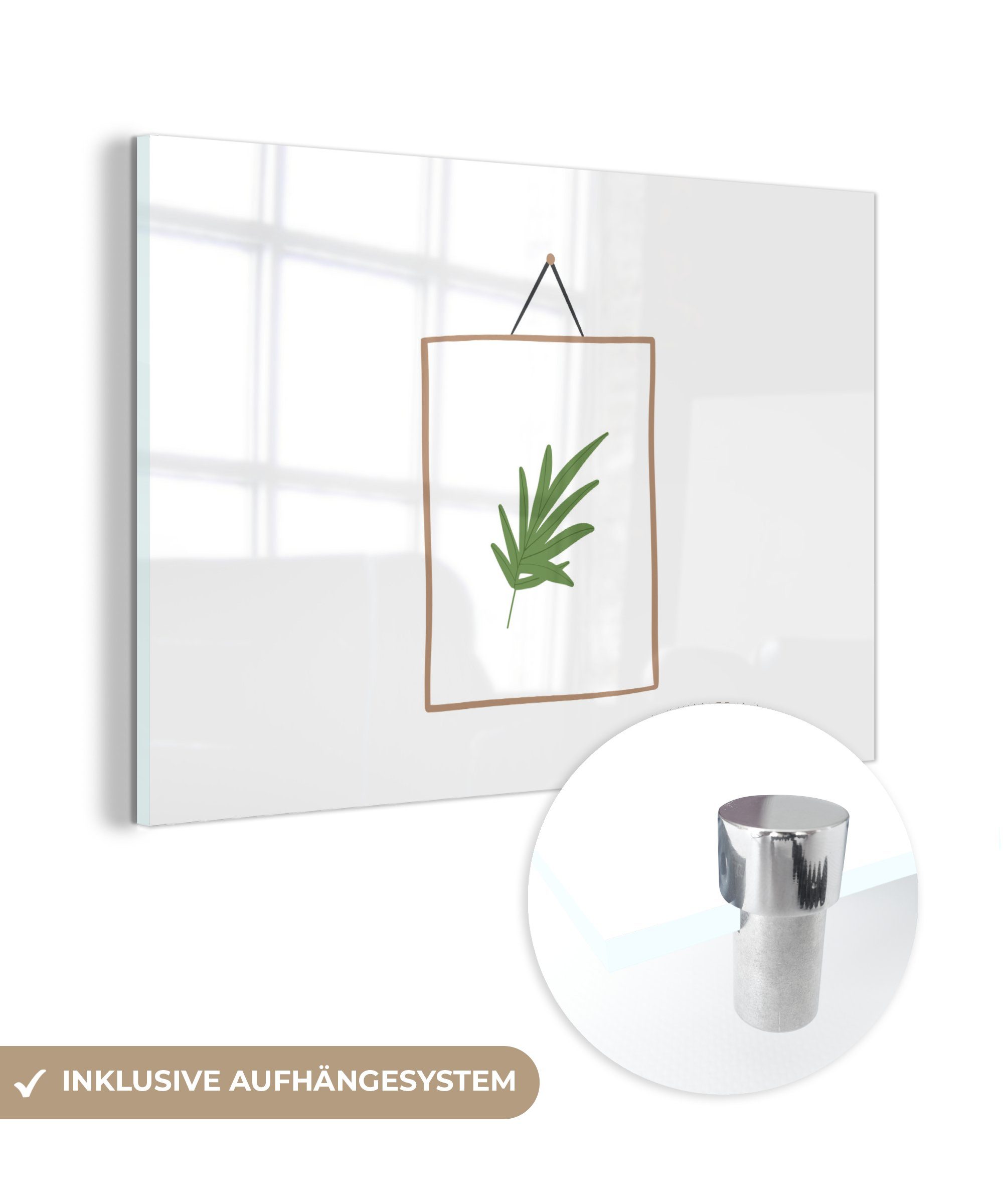 MuchoWow Acrylglasbild Pflanze - Rahmen - Weiß - Abstrakt, (1 St), Acrylglasbilder Wohnzimmer & Schlafzimmer