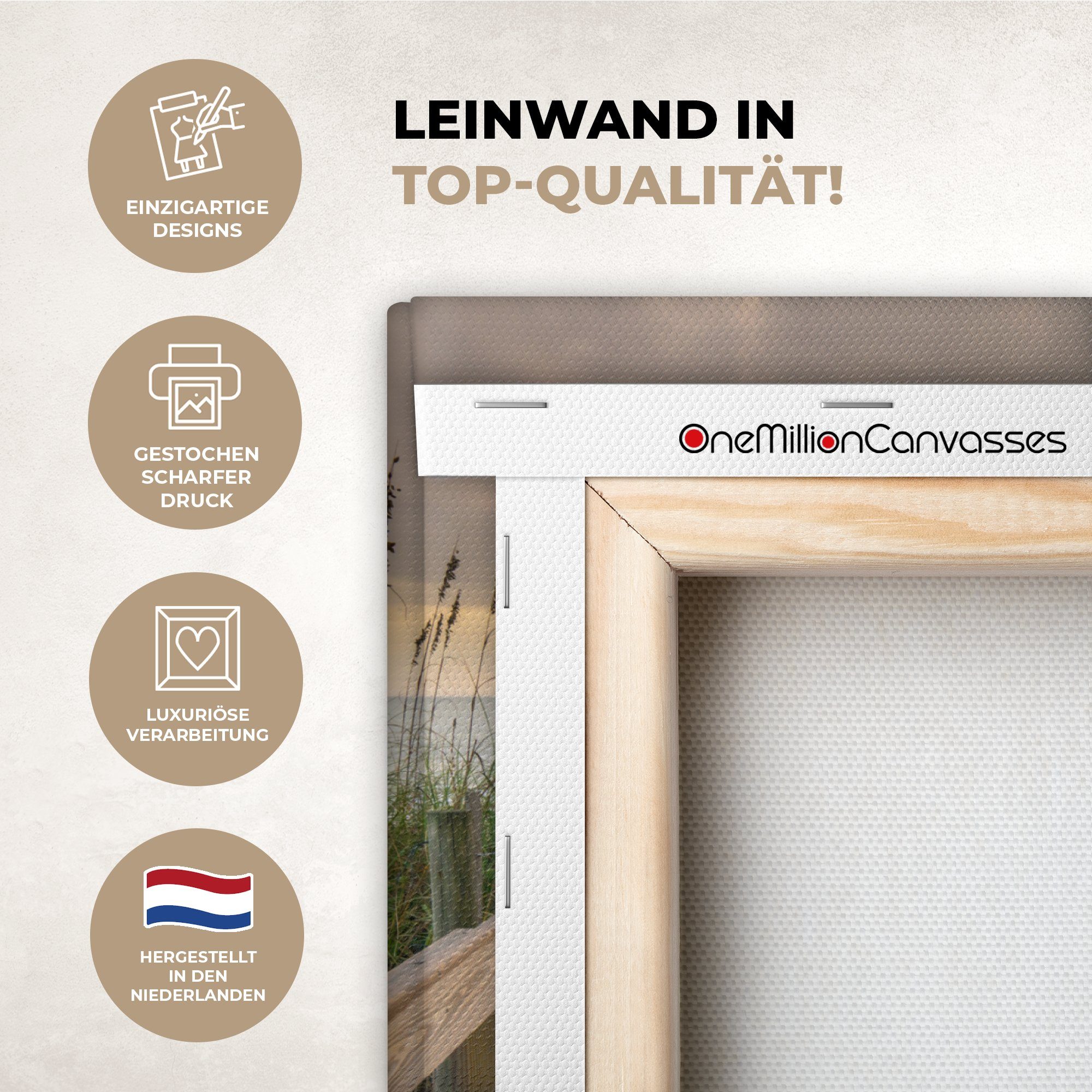 OneMillionCanvasses® Leinwandbild Strand - Meer - Düne - Weg, Fotodruck (1 St), Leinwand Bilder Klein, Wand Dekoration Aesthetic 30x20 cm – Bild 3 von 5