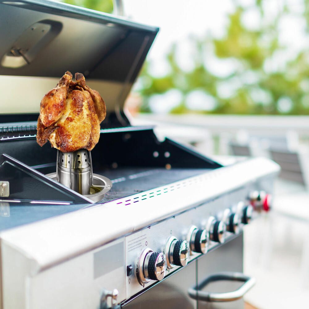 WESTMARK Grillguthalter praktischer Hähnchengriller, gleichmäßiges und krosses Garen, Rostfreier Edelstahl, rostfrei, spülmaschinengeeignet