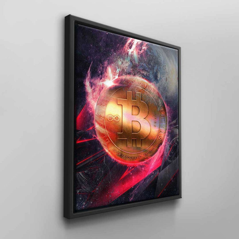 kryptowährung Bitcoin space Balde astronut weißer gold Balde, DOTCOMCANVAS® schwarz pink bitcoin Leinwandbild Bitcoin Rahmen