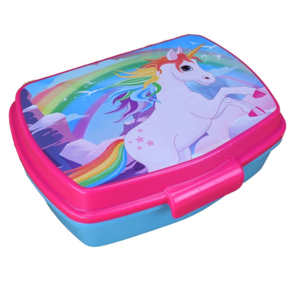 Stor Lunchbox Kunststoff Brotdose 17x13x5,5cm Einhorn hellblau rosa Früchstücksbox
