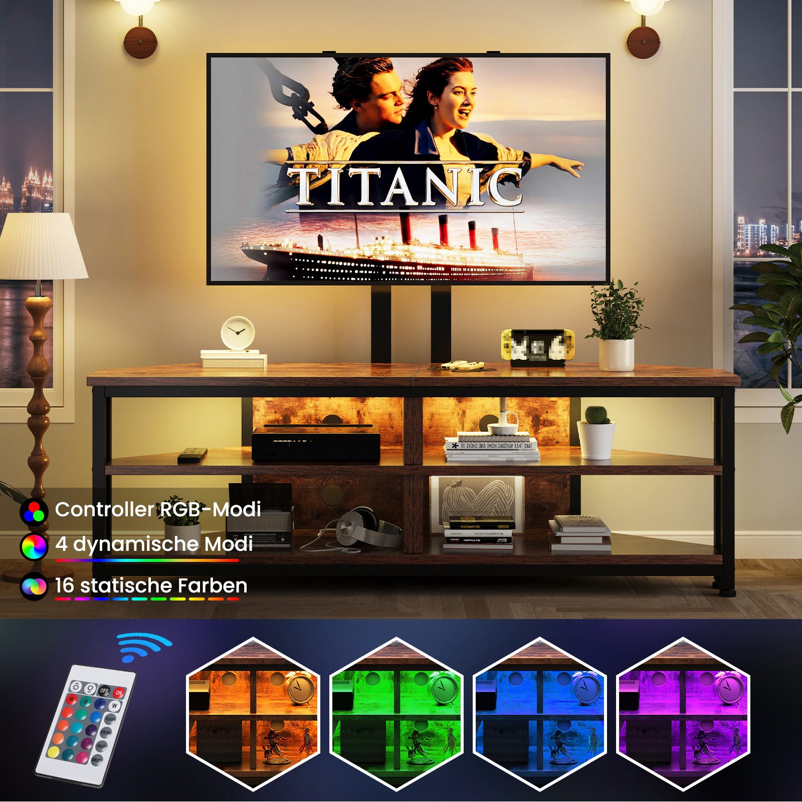 Dripex Lowboard TV Eckschrank Schrank Eckboard mit Halterung und LED