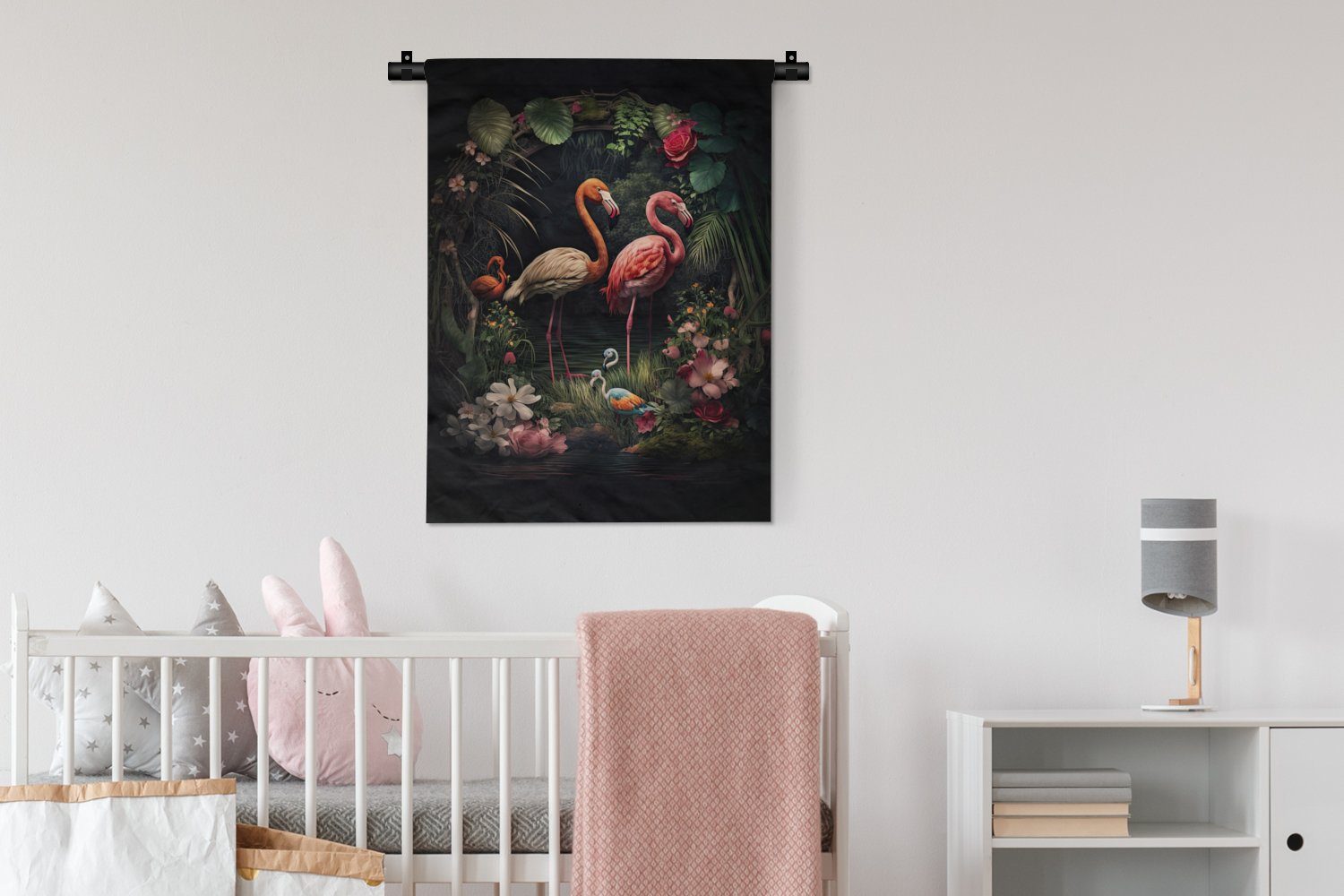 MuchoWow Schlafzimmer - Wohnzimmer, Wanddekoobjekt Pflanzen Flamingo - der - Deko Wand, Tapisserie, an Dschungel Rosa, Blumen für -