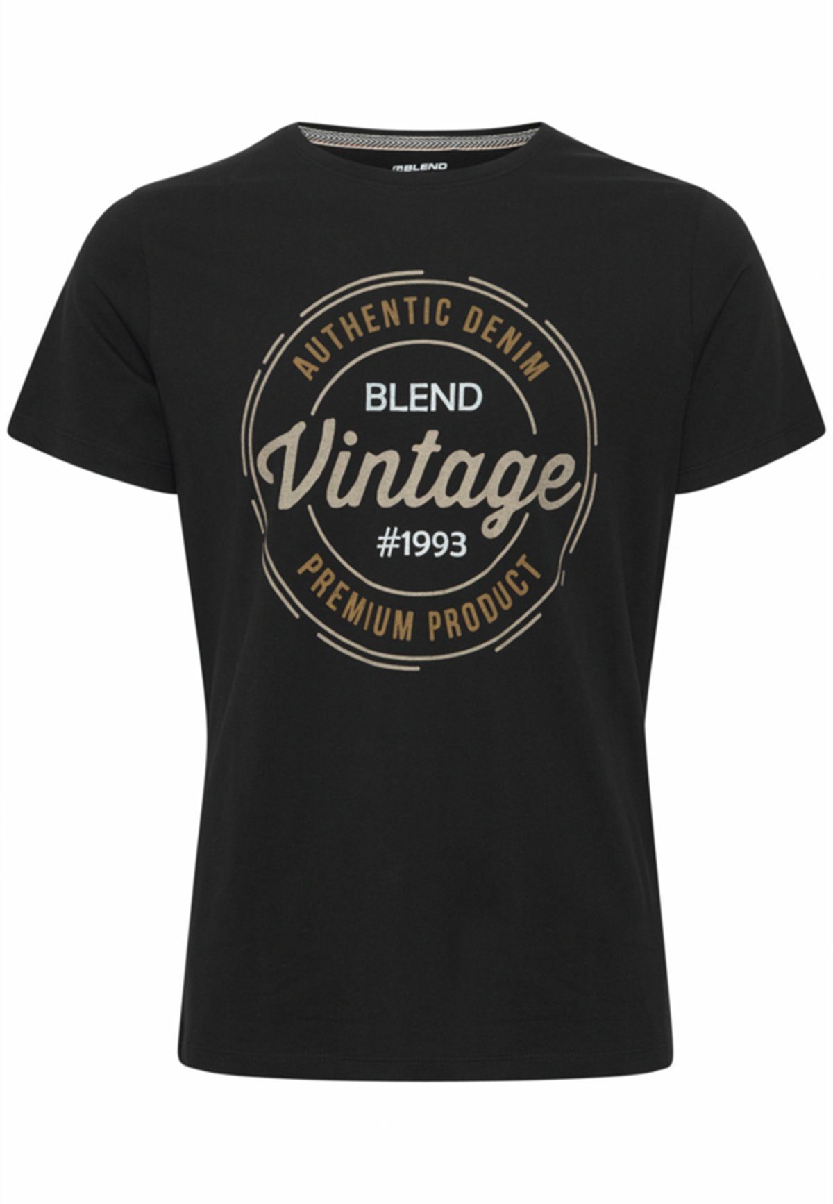 Blend T-Shirt Logo Print T-Shirt Regular 4387 Shirt Schwarz Rundhals Fit Baumwolle Kurzarm in