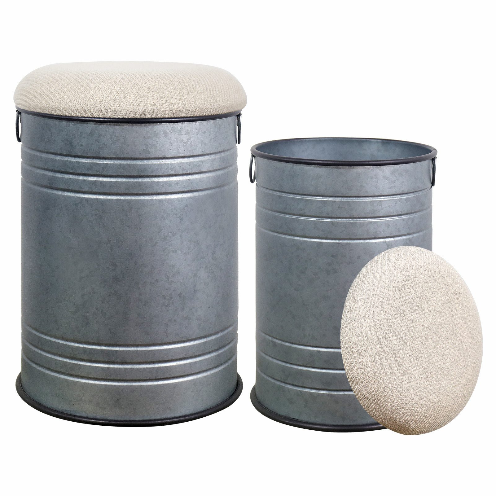 G-LEAF Hocker Aufbewahrungshocker mit Deckel, Sitzhocker mit Stauraum aus Metall (2 St), Deko Aufbewahrungstonne Vintage, Pouf Sitztonne