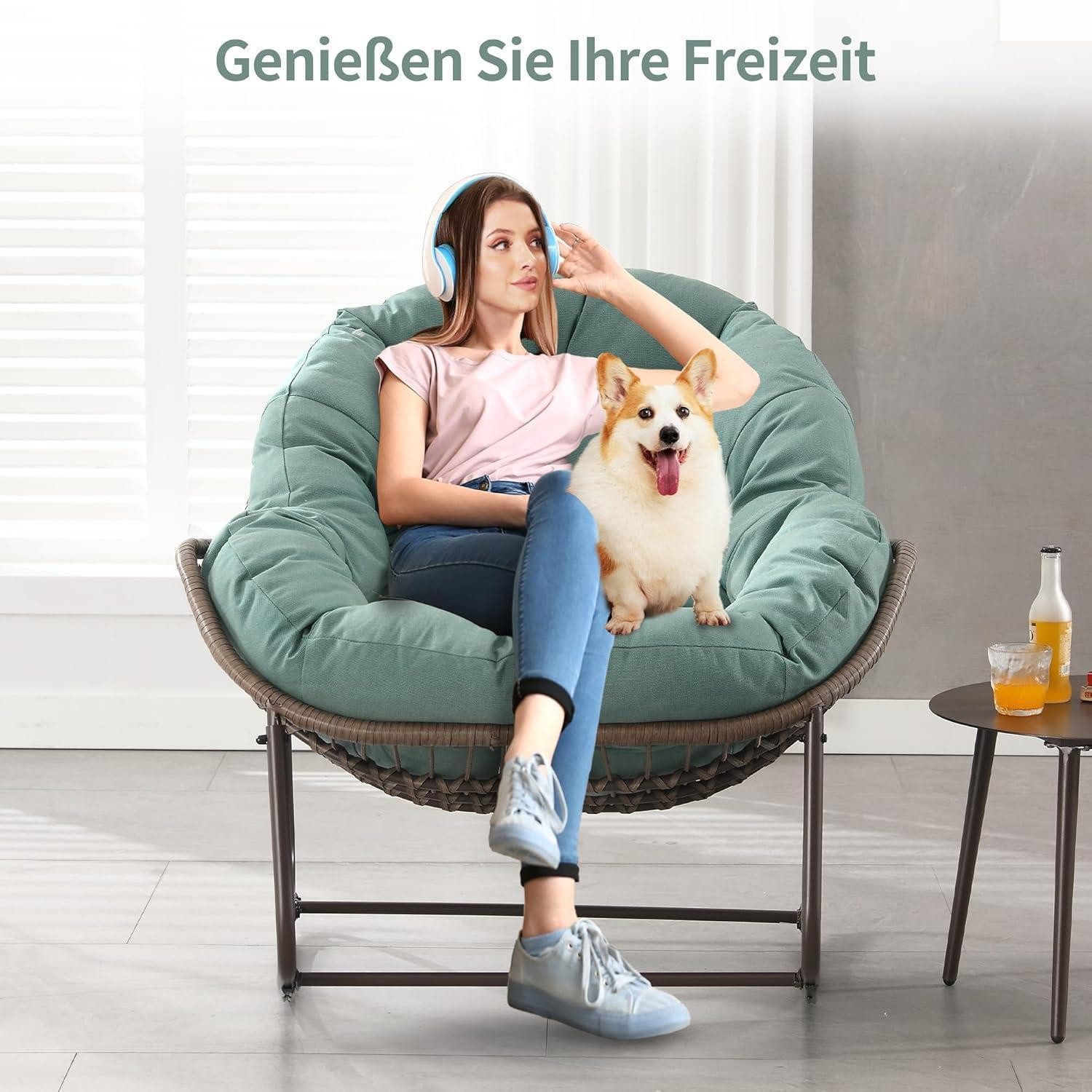 LuxusKollektion Schaukelsessel Schaukelstuhl Papasan Ei Outdoor Patio Kissen Grasgrün 1 Stück