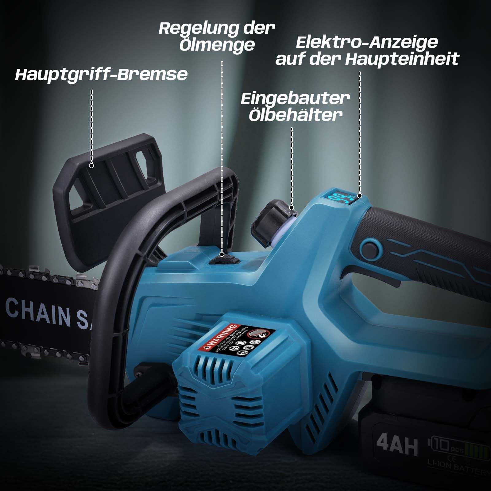 XERSEK Akku-Kettensäge 12-Zoll Elektro Kettensäge mit 8000mAh Akku 1000W Astsäge Holzsäge, 30 cm Schwertlänge, Bürstenloser Motor, Kompatibel mit Makita 18V Akku, Automatische Kettenschmierung, Werkzeuglose Kettenspannung