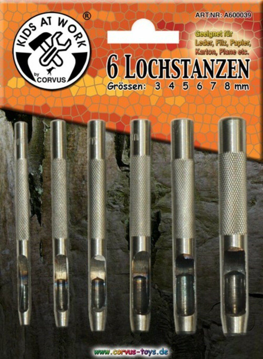 Corvus Spielwerkzeug Lochstanzen Set 3-8mm, 6 Stück