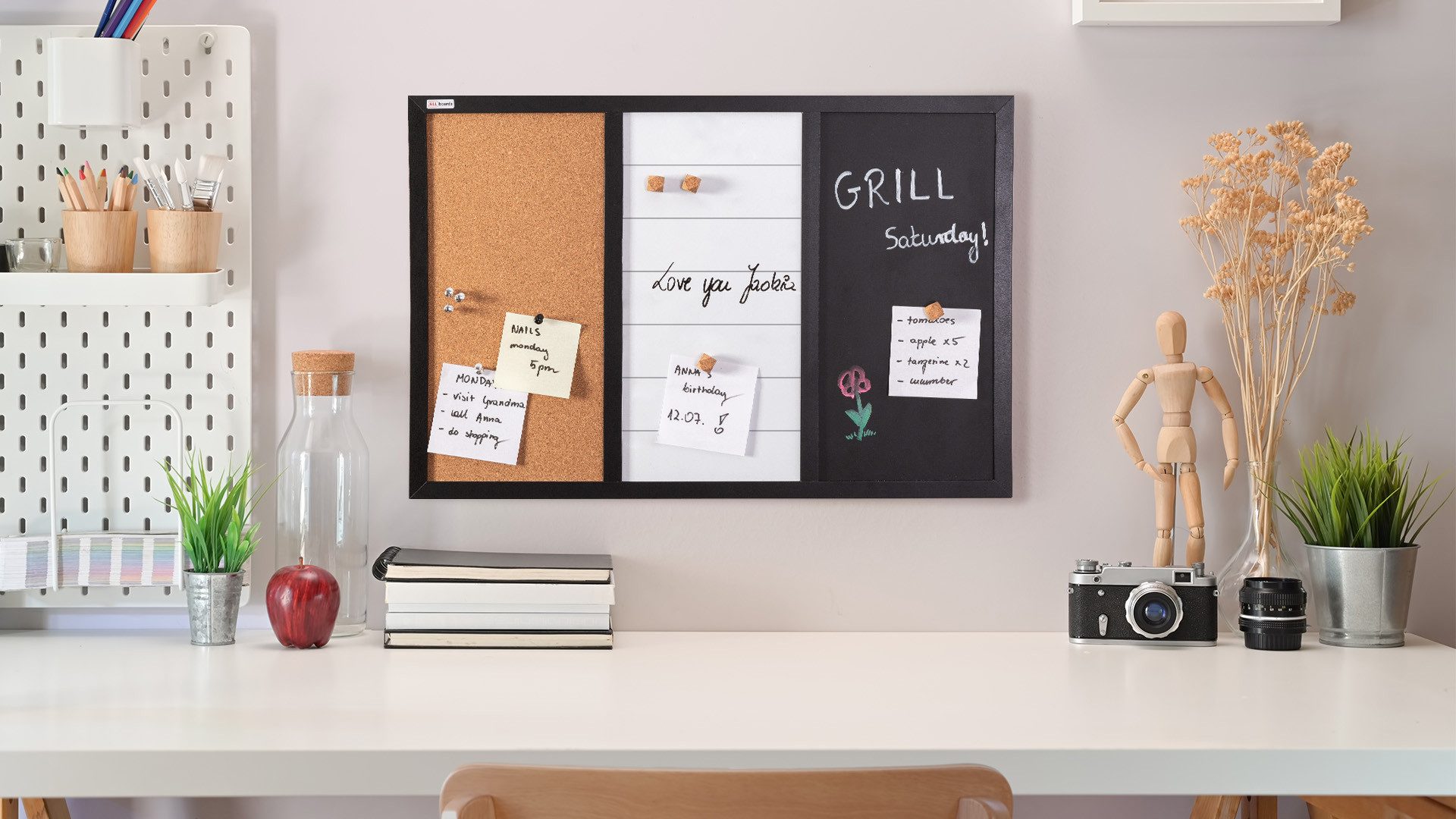 ALLboards Magnettafel 3-in-1-Kombitafel: Whiteboard, Kreide (magnetisch) und Kork, 60×40 cm – Bild 3 von 5