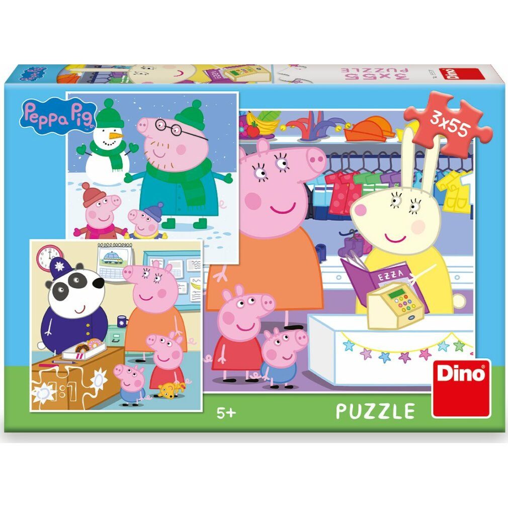 Dino Bikes Puzzle DINO Puzzle Peppa Pig 3x55 Teile, Puzzleteile