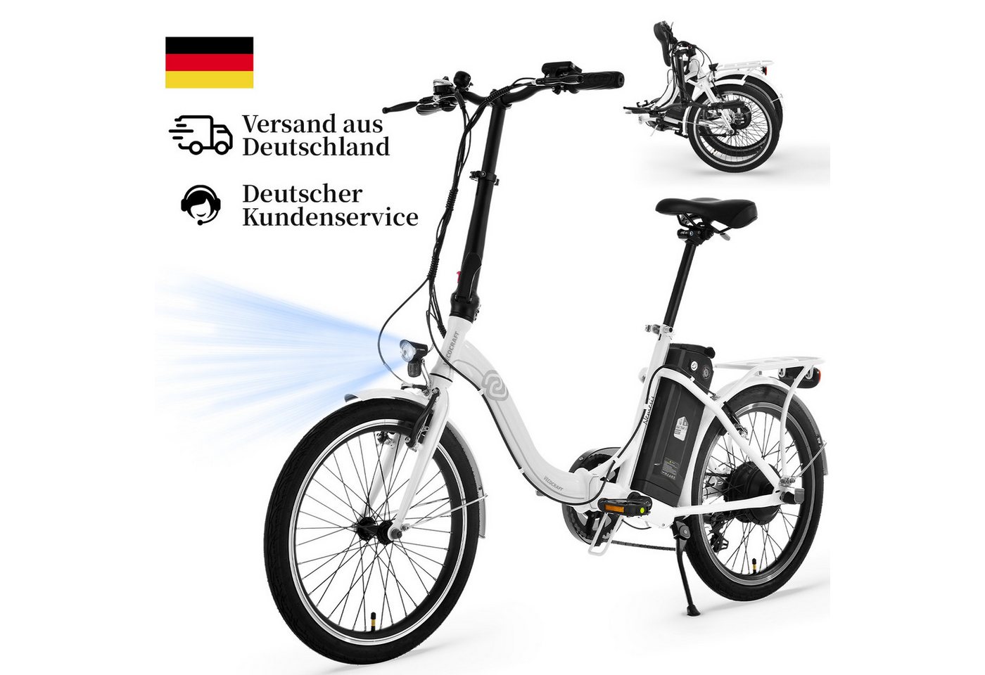 VECOCRAFT E-Bike Faltrad 20 Zoll Klapprad Elektrofahrrad Pedelec 36V 7.8/13Ah Akku, NEMESIS, 6 Gang Shimano, Kettenschaltung, Heckmotor, 468 Wh, (55-80km), Pedelec, E-Citybike mit Tiefeinstieg für Damen & Herren,bis zu 120KG