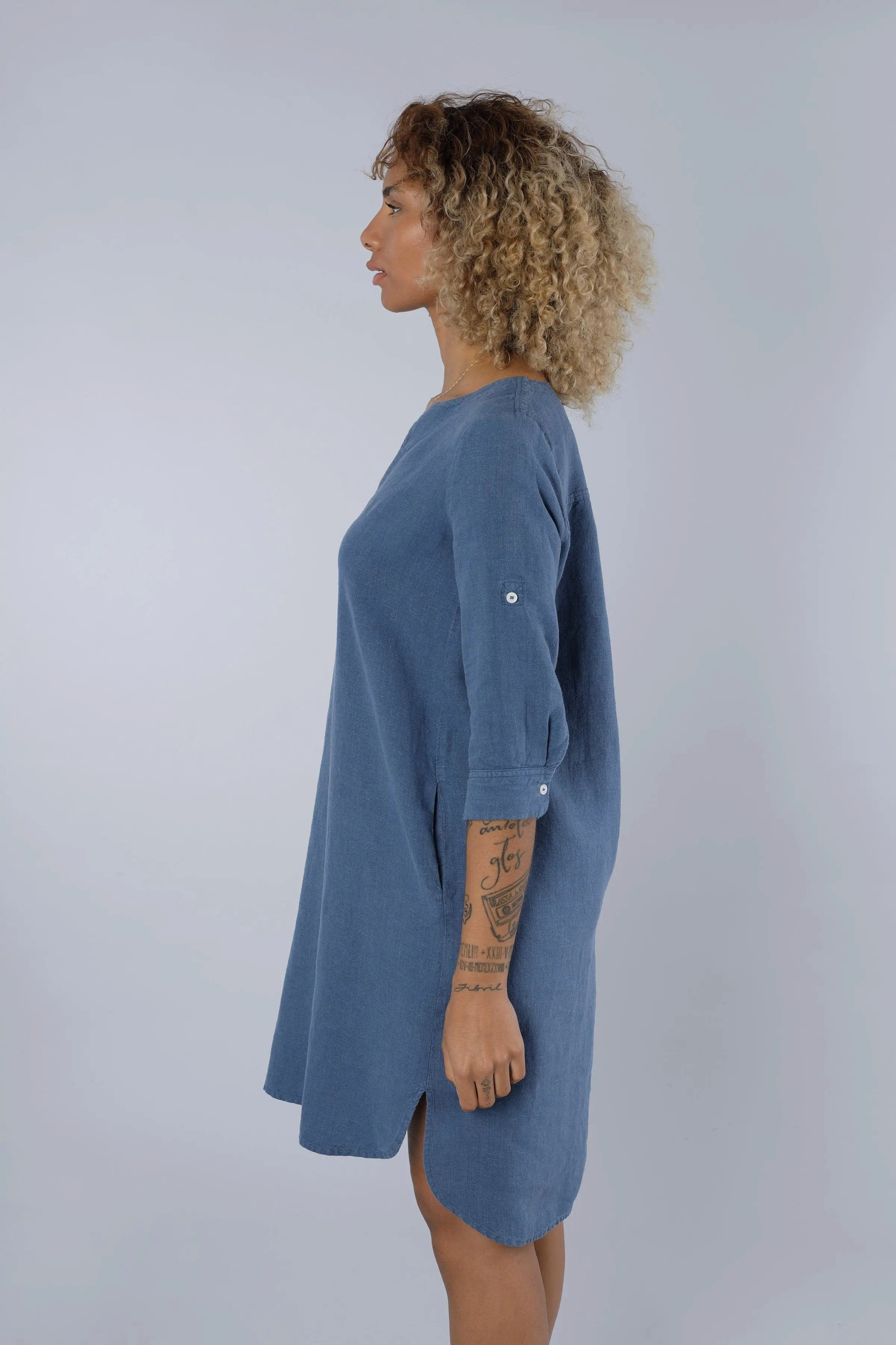 NADINE H Sommerkleid Leinenkleid BLUE