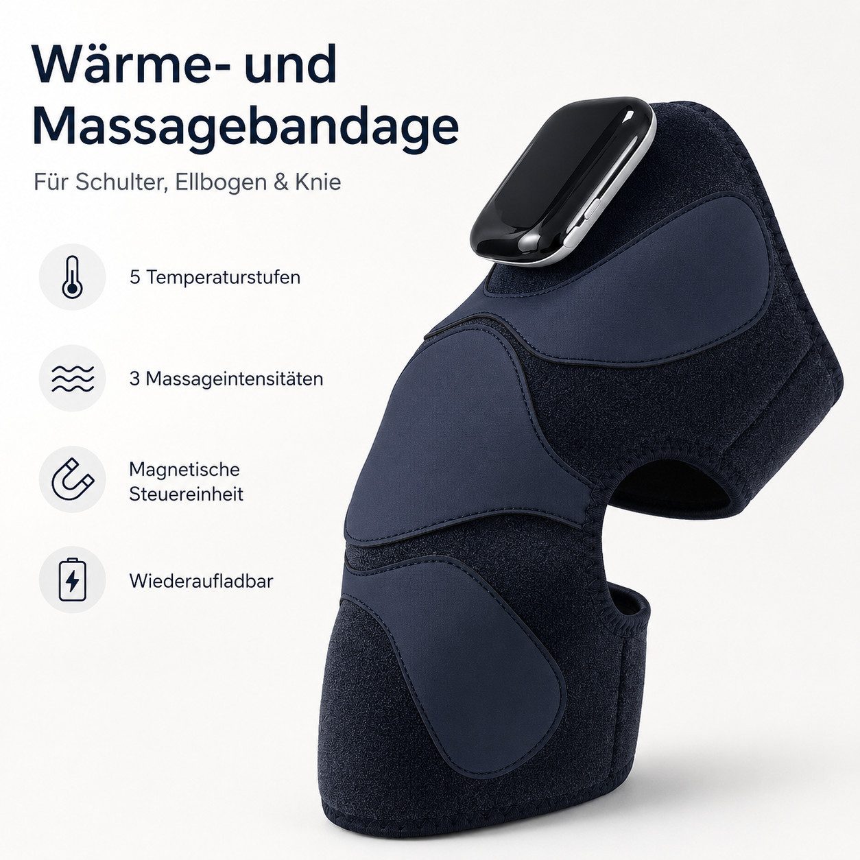 ibettertec Massagegerät Knie-Massagegerät mit Rotlicht-Wärme & Vibration, 3-in-1 für Knie, Schulter & Ellenbogen, 5 Wärmestufen, 3 Vibrationsmodi, 1800mAh Akku, – Bild 2 von 5