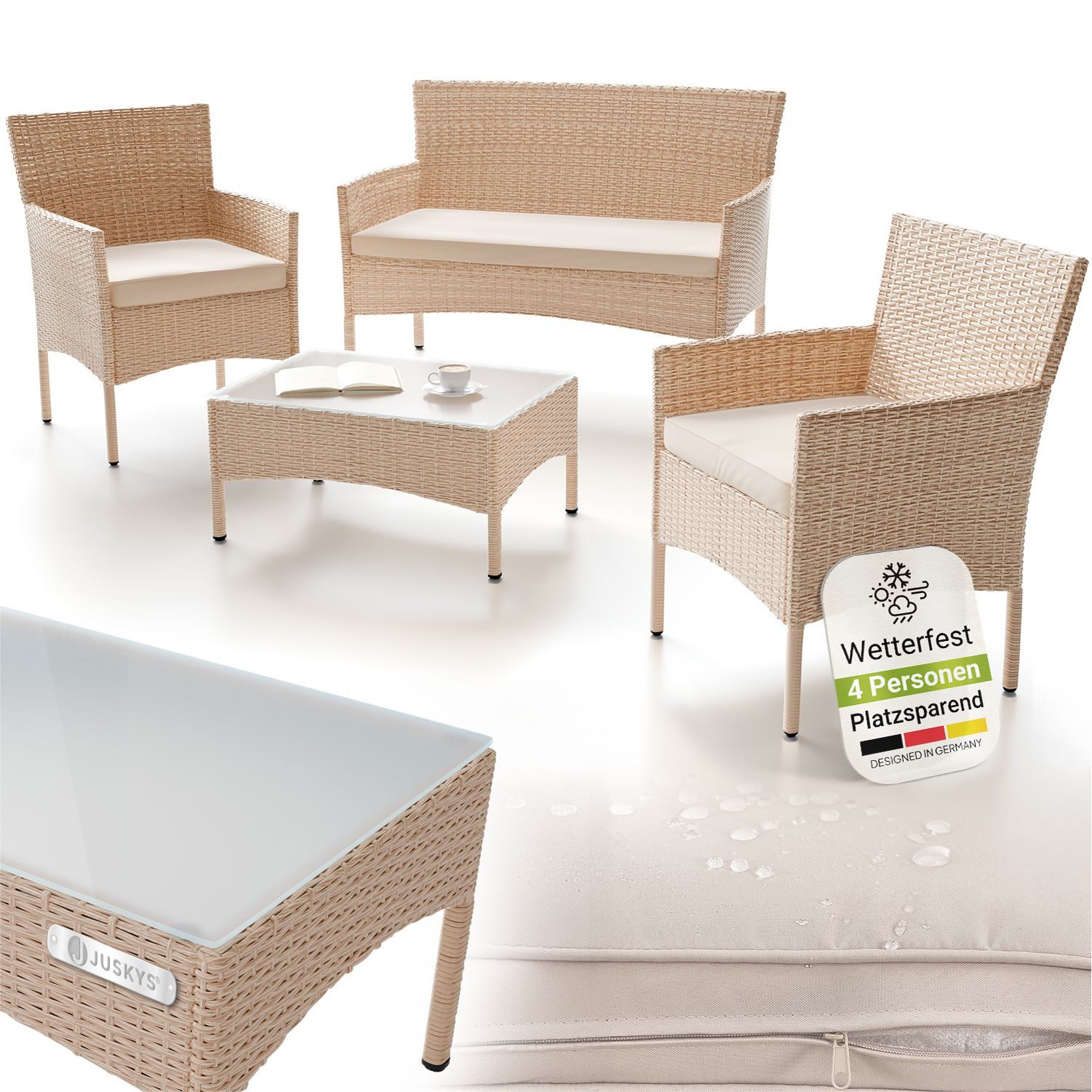 Juskys Gartenlounge-Set Fort Myers, wetterfeste Polyrattan Sitzgruppe für 4 Personen