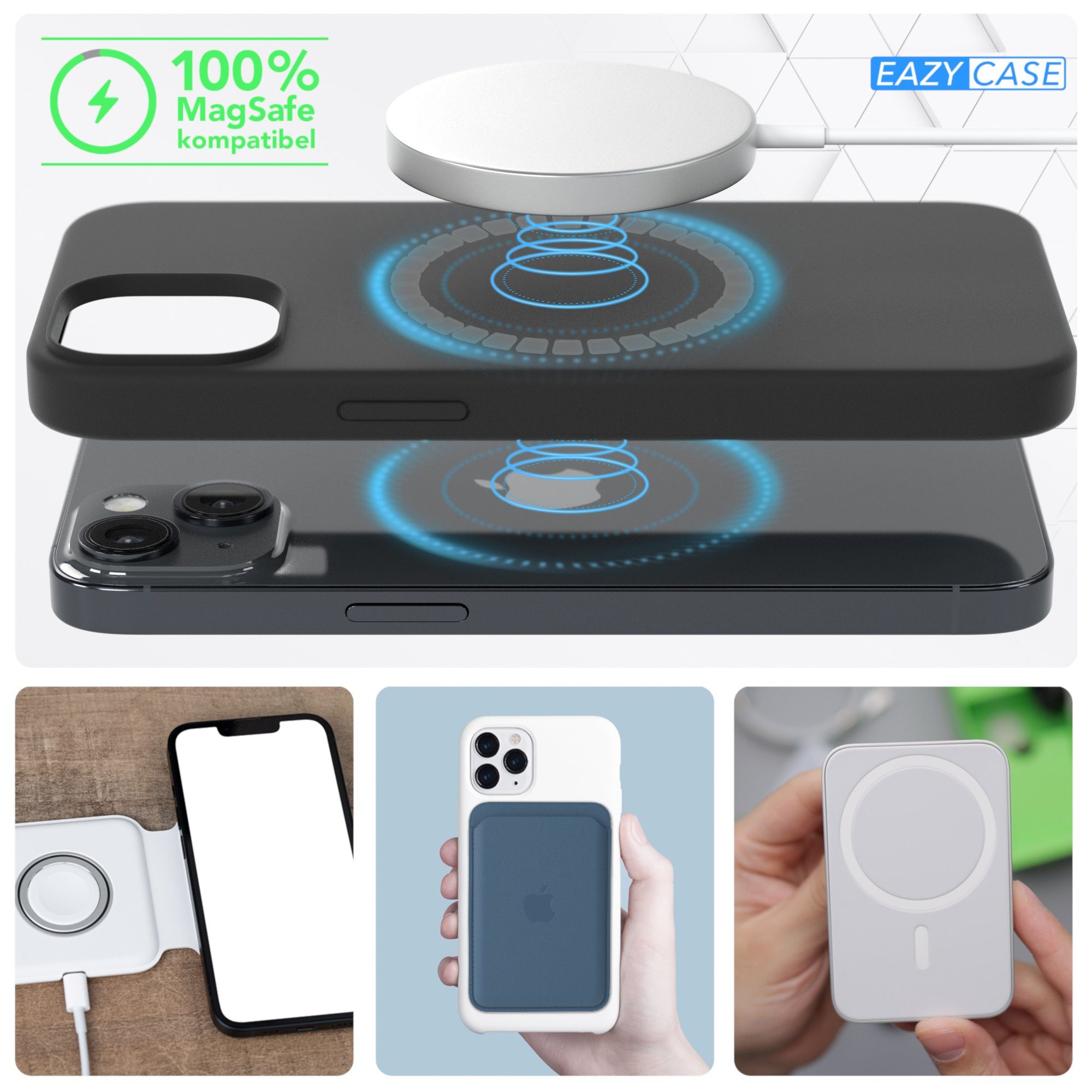 EAZY CASE Handyhülle Silikonhülle mit MagSafe für Apple iPhone 14 6,1 Zoll, Cover kompatibel mit Qi Magsafe Bumper Silicon Case kratzfest Schwarz