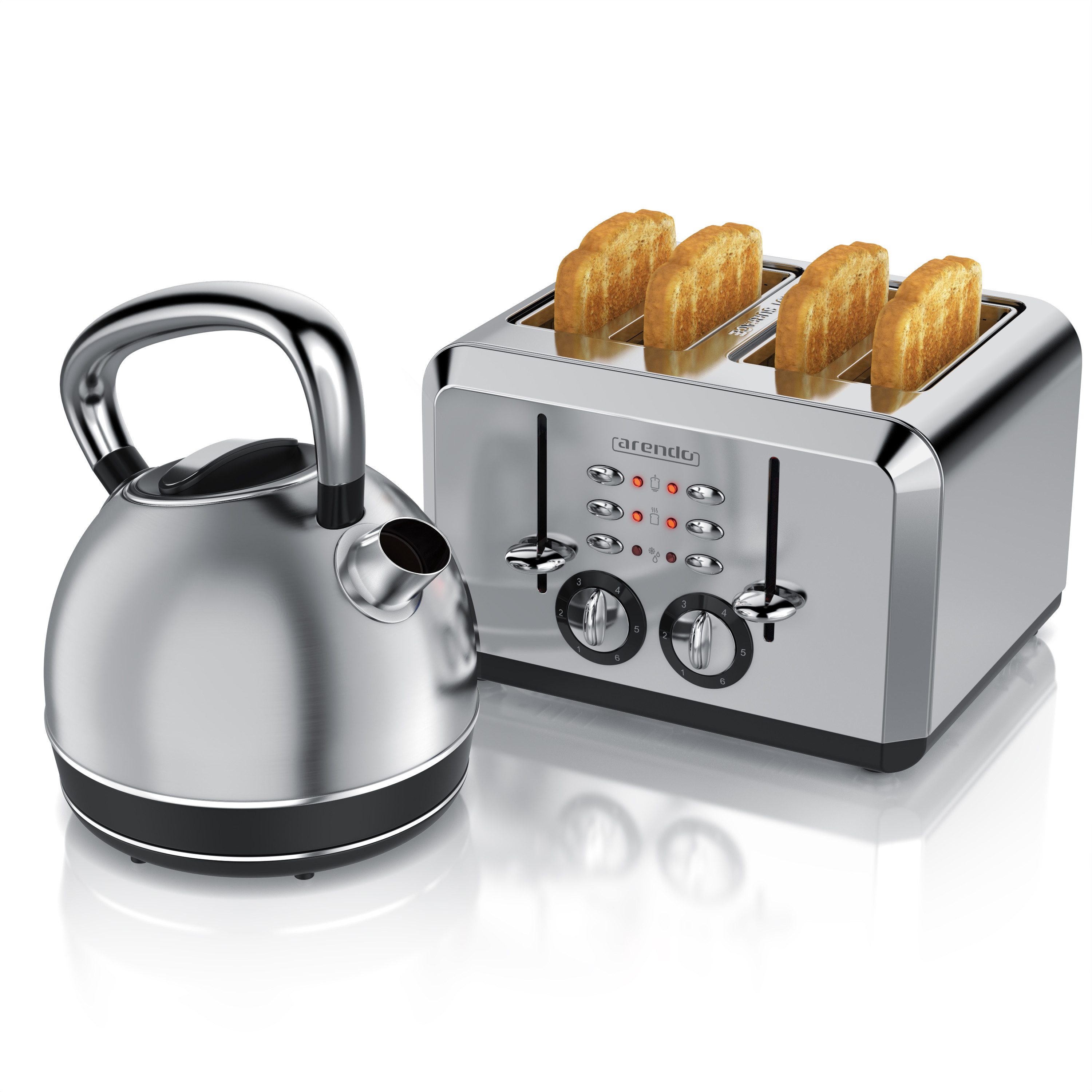 Frühstücks-Set Edelstahl Wasserkocher 1,7l, 4-Scheiben Kurzschlitz Toaster, silber