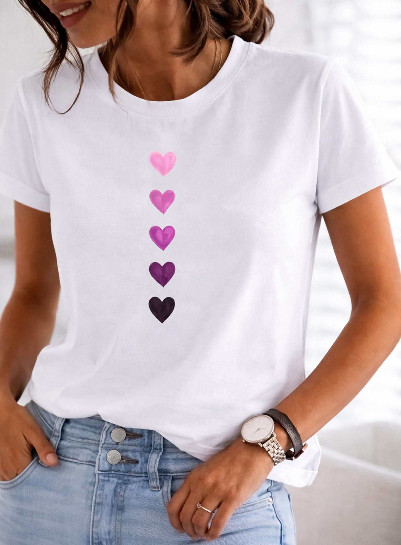 RMK T-Shirt Damen Shirt Classic Basic Herz aus Baumwolle