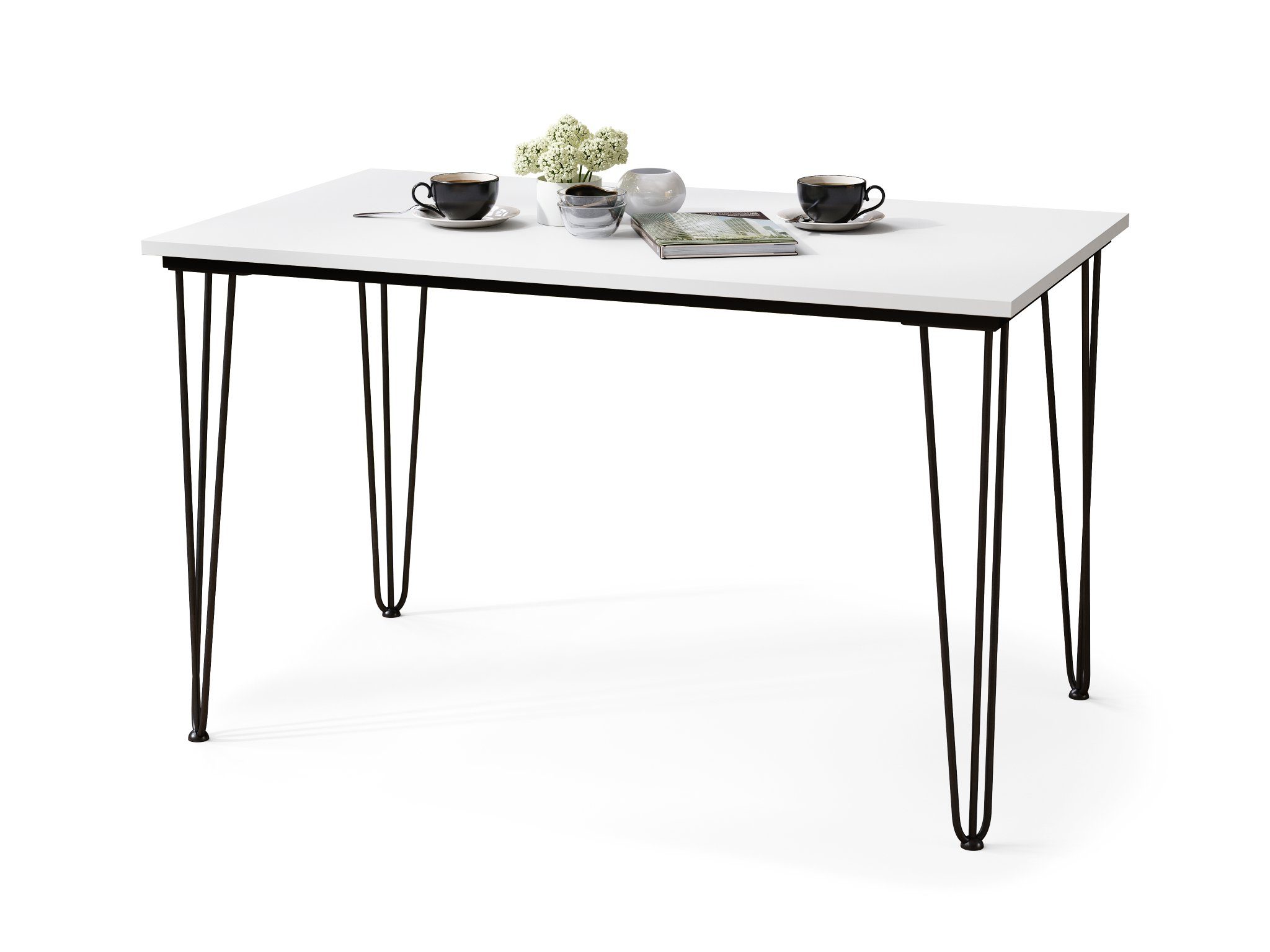 Mazzoni Esstisch Design Esstisch 120x75x70 matt Weiß matt Hairpin - cm Esszimmer Schwarz Tisch