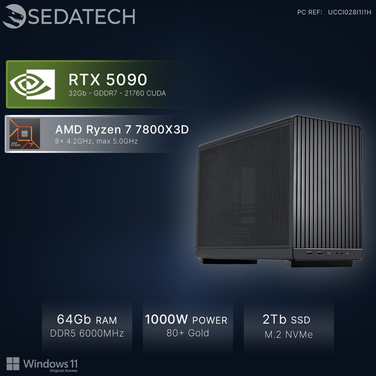 Sedatech UCCI028I1I1HF - Gaming Gaming-PC (AMD Ryzen 7 7800X3D 8x 4.2GHz (max 5.0GHz), Geforce RTX5090 32GB, 64 GB RAM, 2000 GB SSD, Wlan 6E)