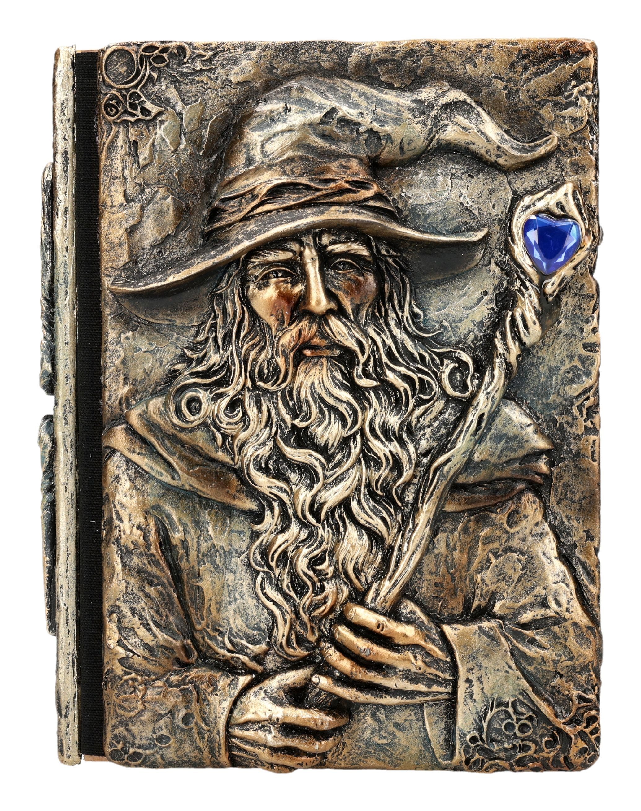Figuren Shop GmbH Notizbuch Wizard Notizbuch – Magisches Zauberbuch mit Schmuckstein 19cm Zauberer