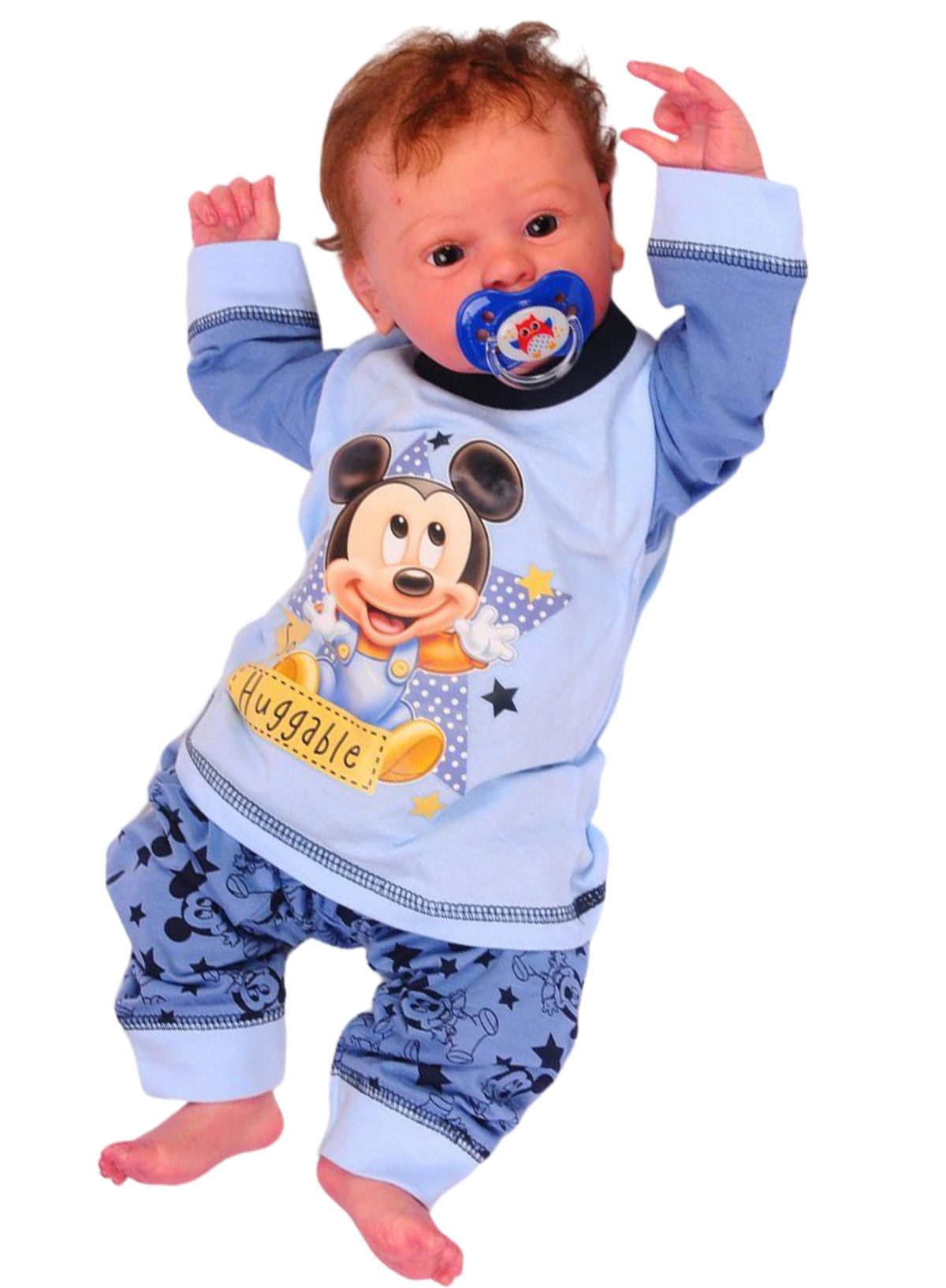Pyjama Schlafanzug für Babys und Kinder Zweiteiler in Blau mit Mäuschen
