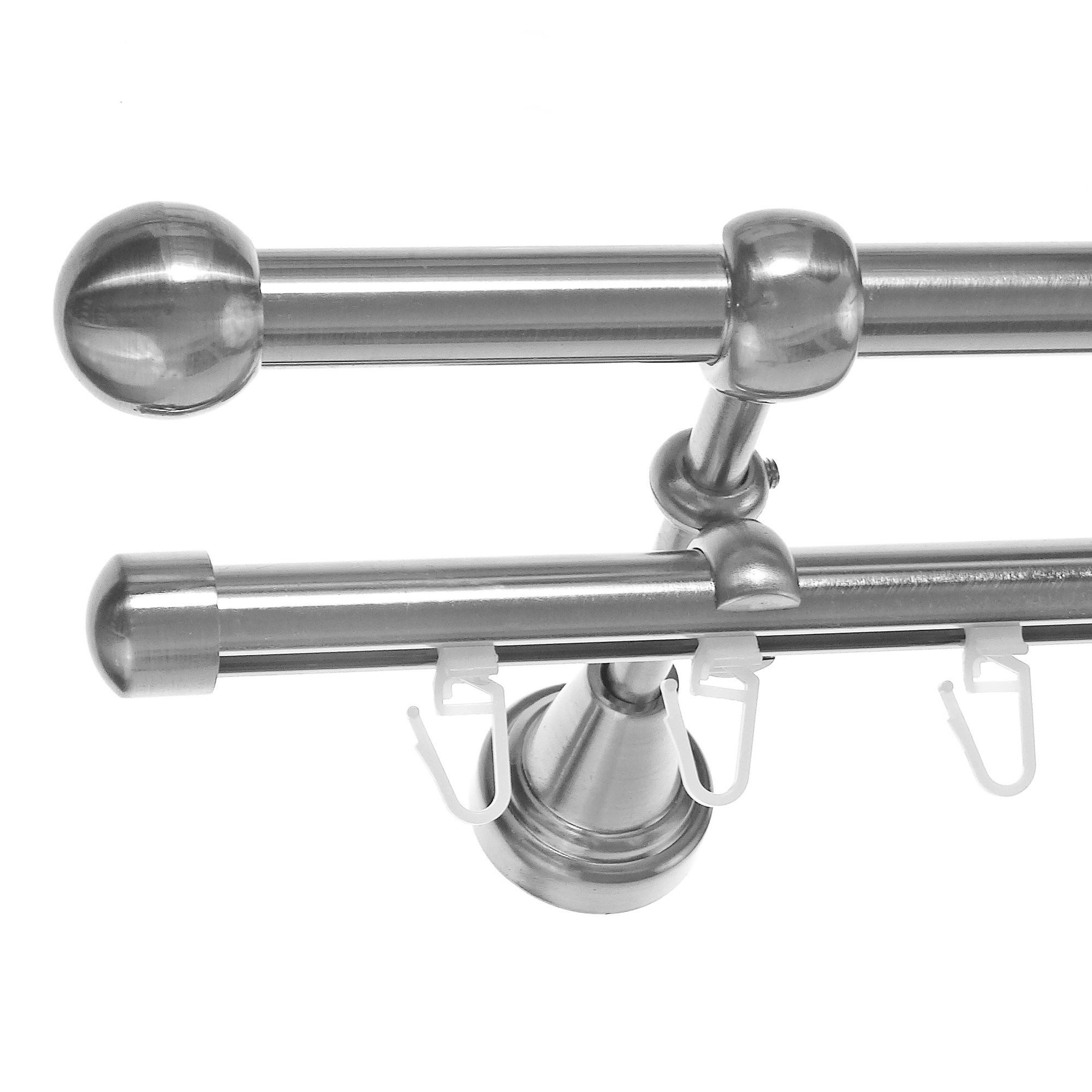 BASIT Gardinenstange Rohr und Innenlauf 16 mm mit Wandträgern 120 cm E22, Ø 16 mm, 2-läufig, verschraubt, Metall, H14 RI 120 cm E22 Kugel