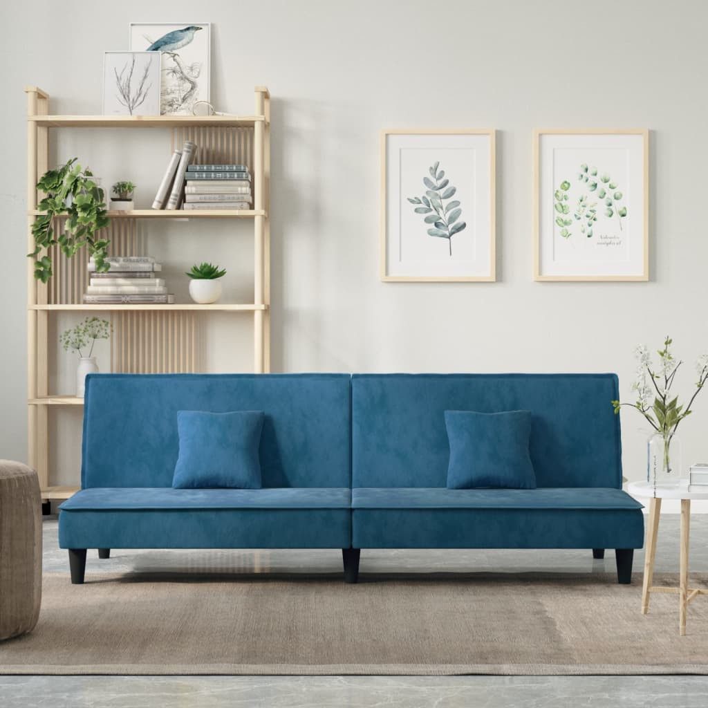 vidaXL Sofa Schlafsofa Blau Samt Schlafcouch Couch Sofa