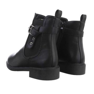 Ital-Design Damen Freizeit Chelseaboots Blockabsatz Flache Stiefeletten in Schwarz