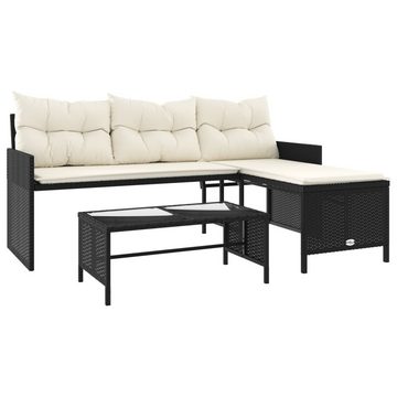 vidaXL Loungesofa Gartensofa in L-Form mit Tisch und Kissen Schwarz Poly Rattan