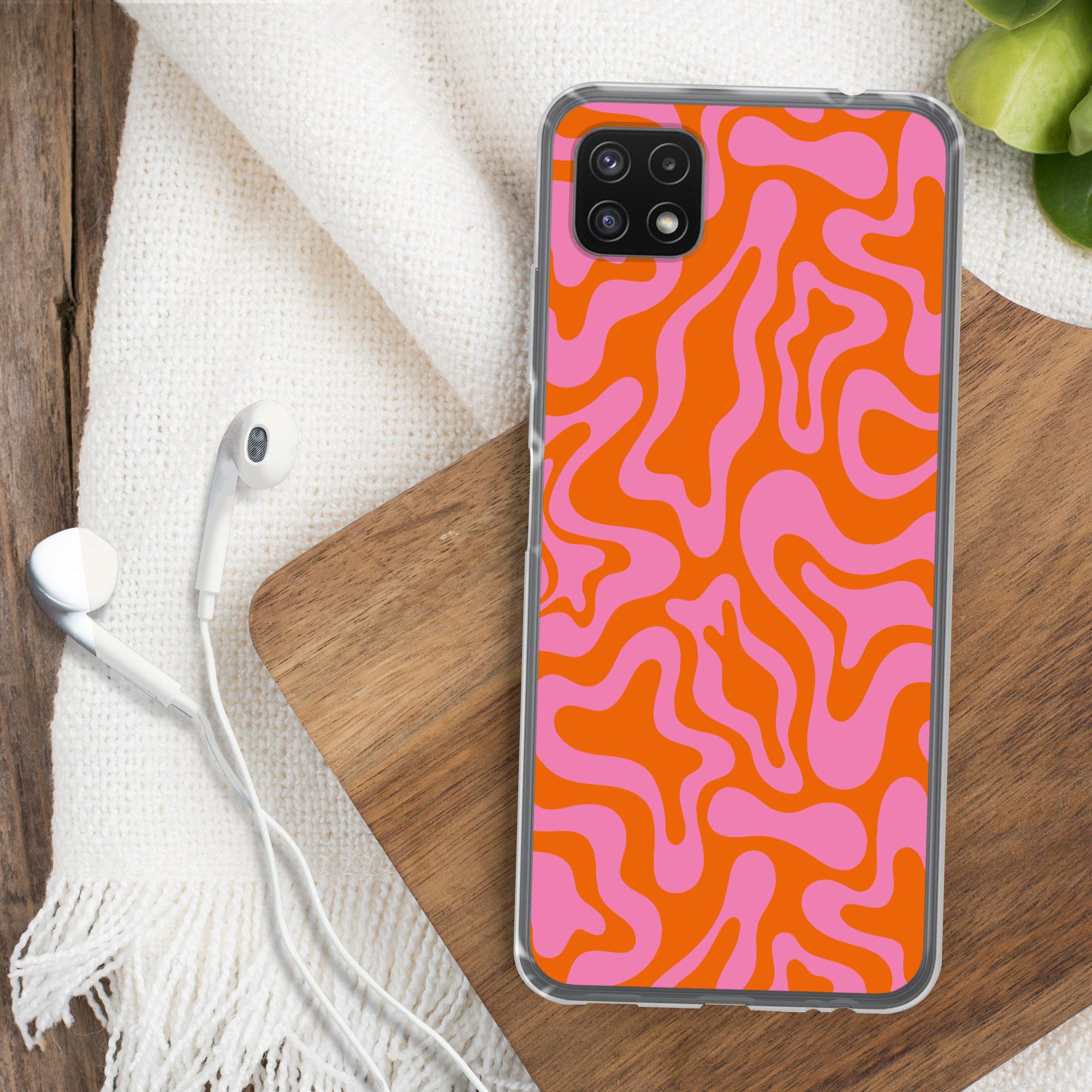 MuchoWow Handyhülle für Samsung Galaxy A22 5G Muster - Rosa - Orange - Abstrakt - Modern, Smartphone-Bumper, Print, Handy Schutzhülle Dünn