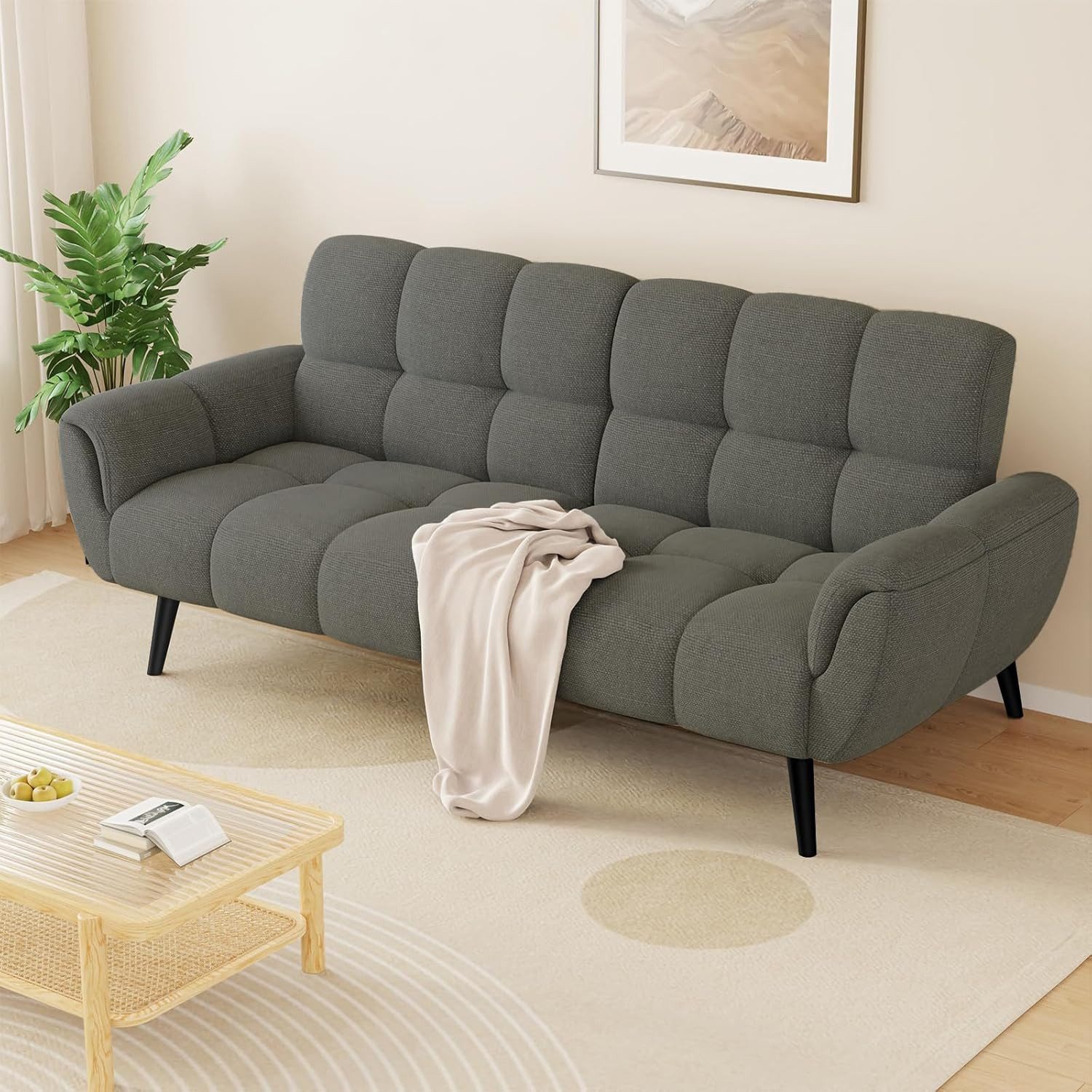 Jiexi 3-Sitzer Sofa Mit Schlaffunktion, Klappsofa Sofa 3 Sitzer, Geeignet Wohnzimmer